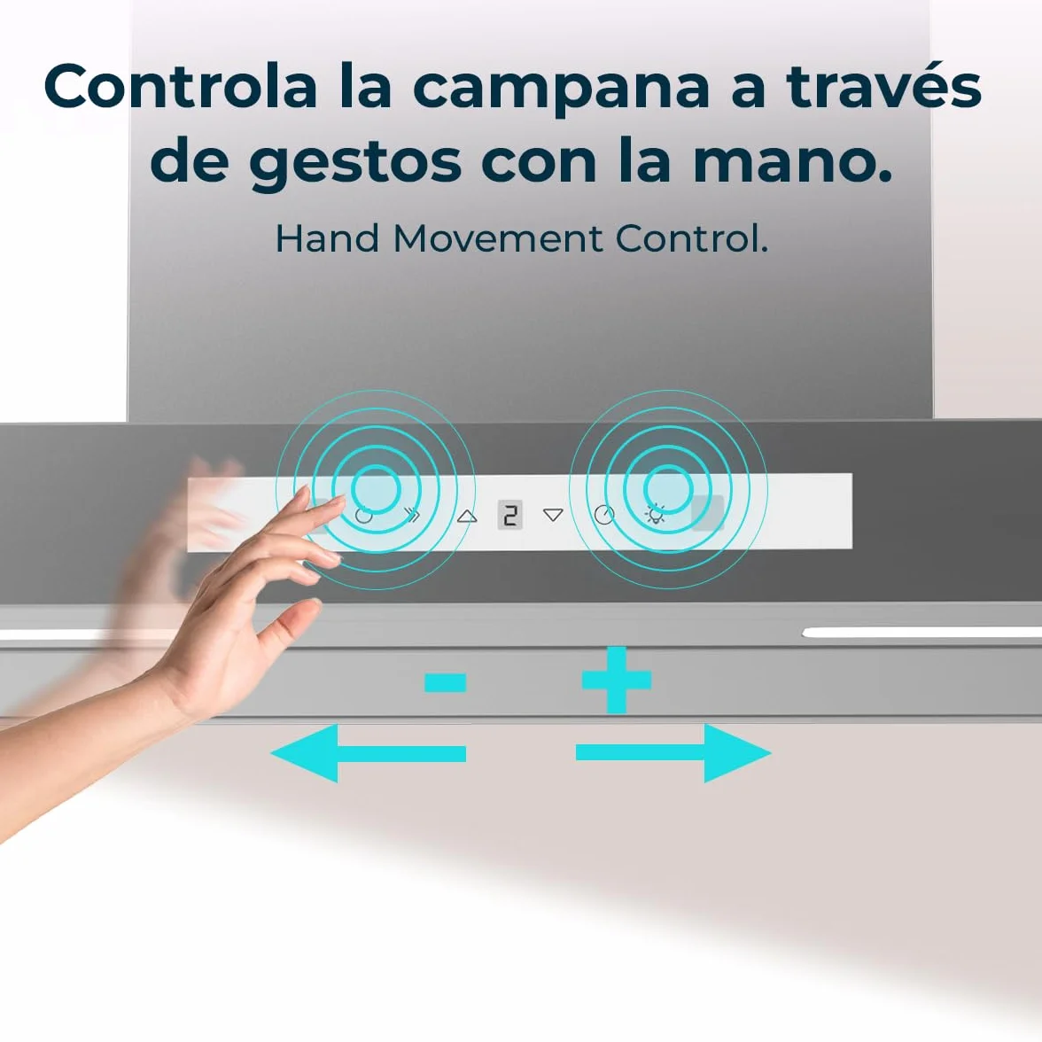 Cecotec Campana Extractora 60cm Tipo T Bolero Flux Tt 608000 Slim Glass White A++. Acabado Acero Inox Succión 800M3/H, Bajo Consumo, Display Táctil, Filtro Carbono, Hand Movement Control