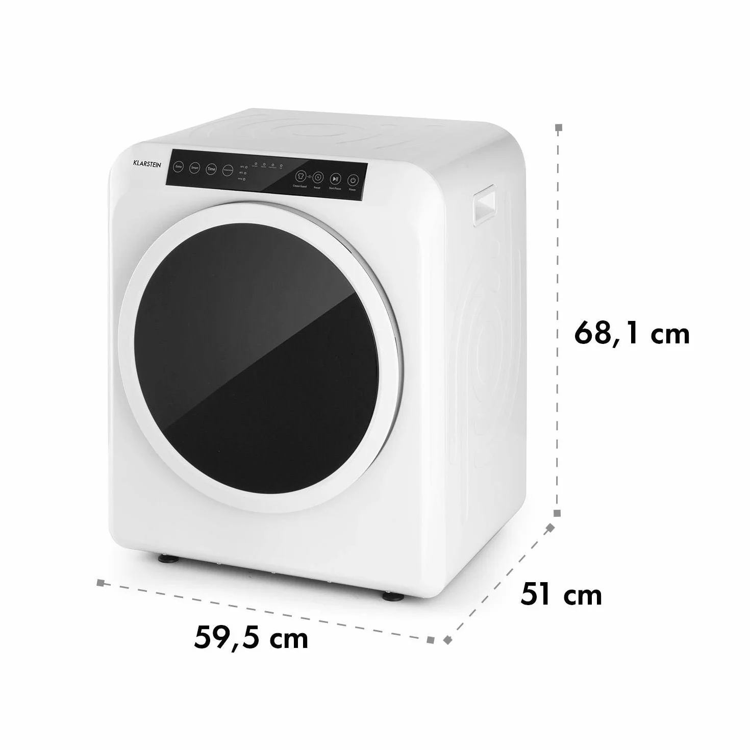 Klarstein EZ Dry secadora de aire caliente, carga frontal, 1500 W, independiente/bajo encimera, 6 kg, 3 niveles de potencia, hasta 165 min de funcionamiento, 6 programas, función antiarrugas, blanco