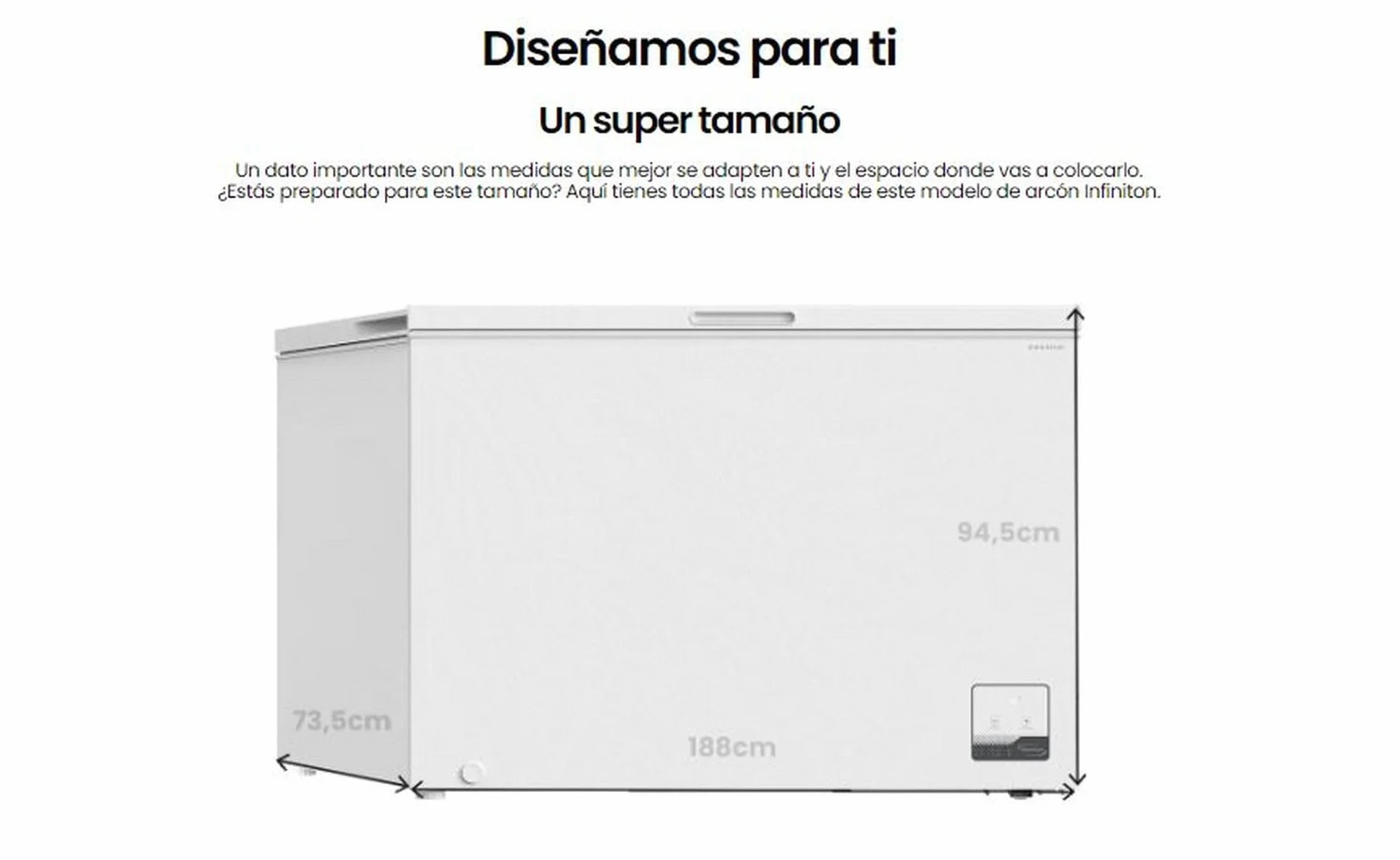 INFINITON Congelador Horizontal CH-70H86WEH, 700 Litros, 188 cm de Ancho, Inverter, FAST FREEZING, Cesto auxiliar de almacenamiento, E, Blanco