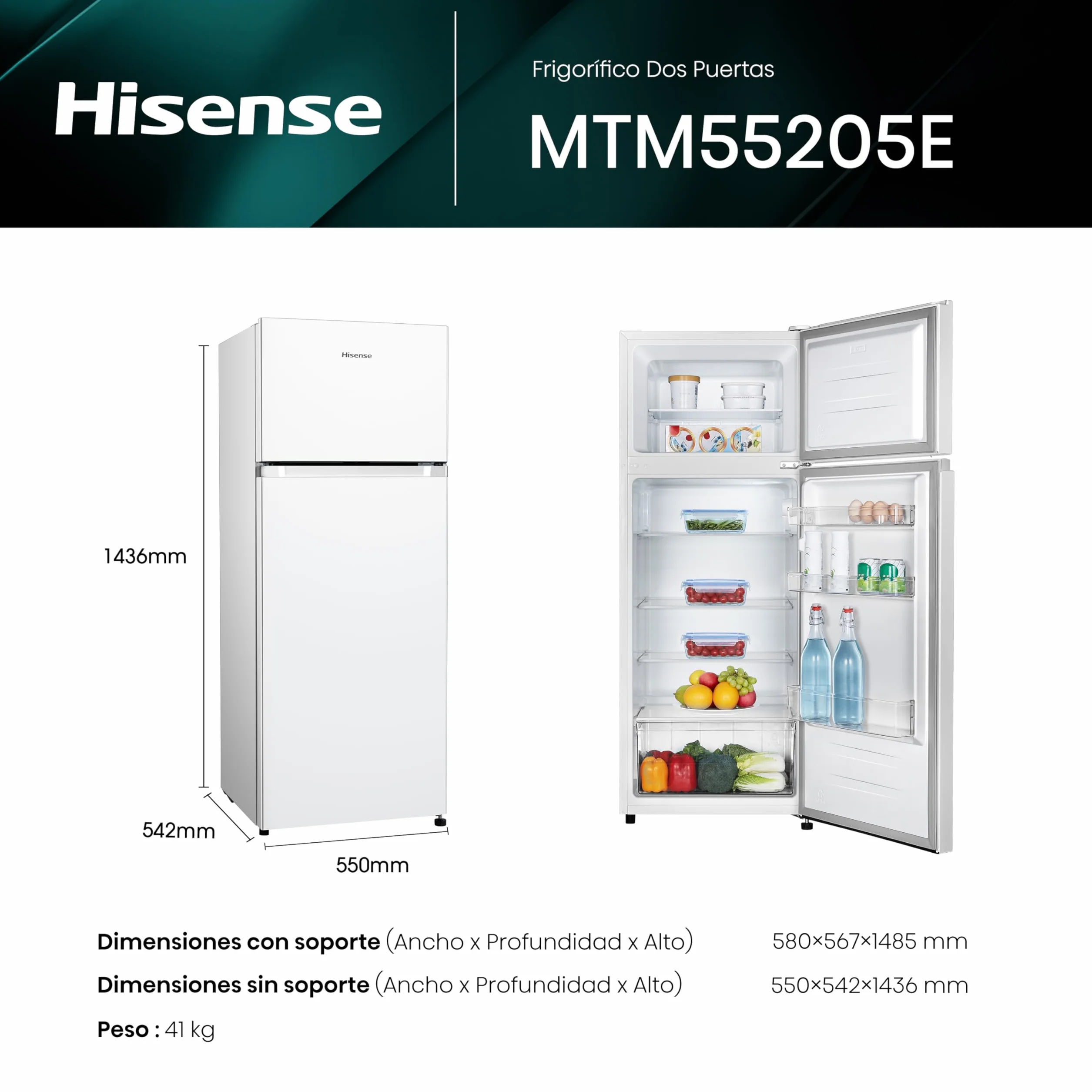 Hisense Frigorífico Dos Puertas 206 L Clase E 143 cm Blanco