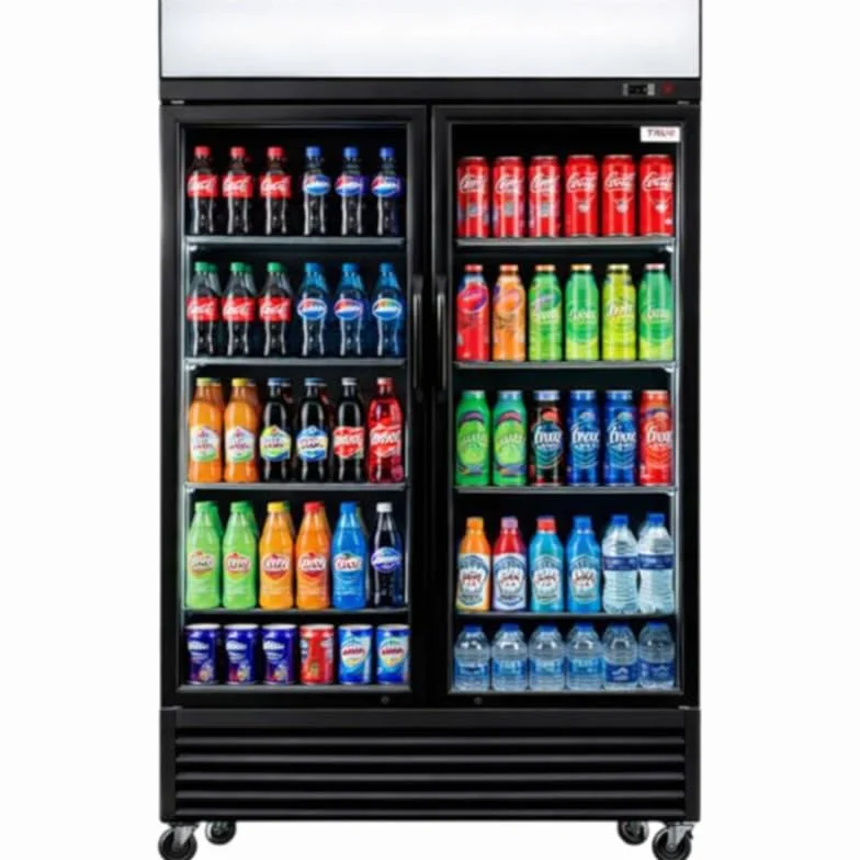 Armario para bebidas genérico 2 puertas acristaladas - 880L - Temperatura 2-8°C - Iluminación LED - Doble acristalamiento - Ruedas - Cierre automático - Canopy Luminoso Publicitario - Negro - 230V