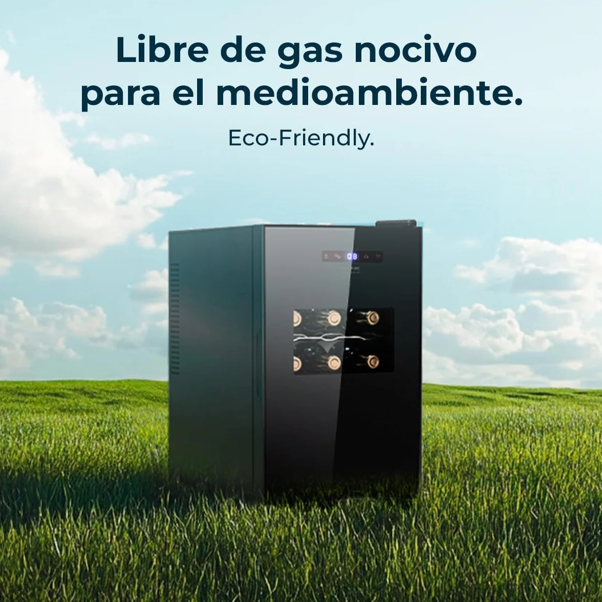 Cecotec Vinoteca Bolero GrandSommelier 1550 CoolCrystal. Bodega para 15 botellas, temperatura ajustable de 5-18ºC, enfriamiento termoeléctrico, silenciosa con 35 dB, panel táctil y LED eco-friendly.