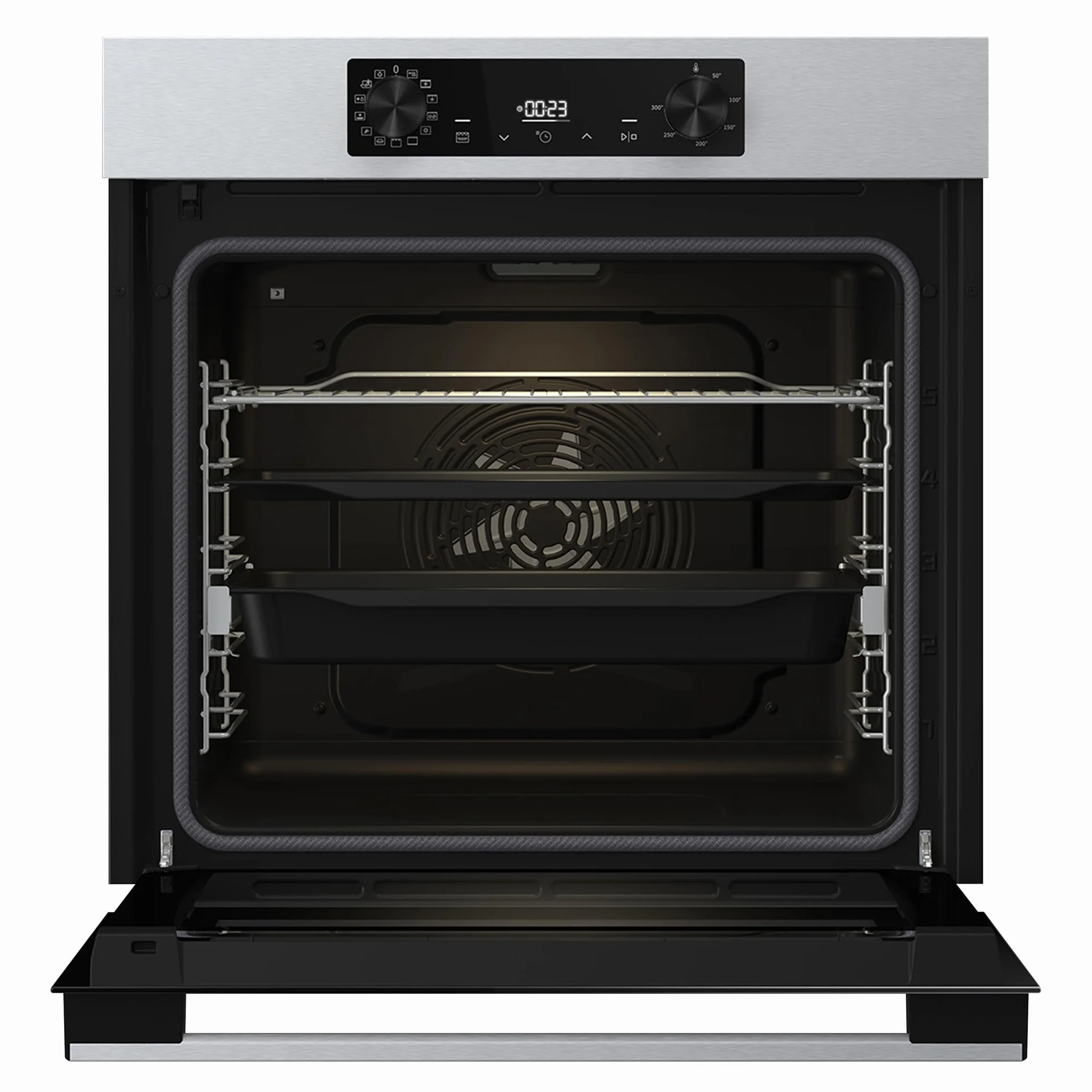 Hisense BI64216EPX - Horno Multifunción Pirolítico, Clase A++, 78L, Fondo 57cm, Guía Telescópica, Calentamiento Rápido, Apertura Y Cierre Suave de Puerta, Air Fry, Modo Pizza, Modo Congelados, Inox