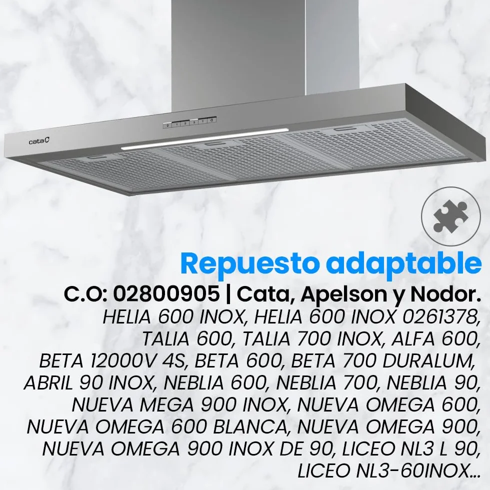 Pack 3 Filtros para Campana Extractora de Cocina | 02800905 | Compatible con Cata, Apelson y Nodor | de Aluminio Resistente | 320x260mm | Color Plata (3 unidades)