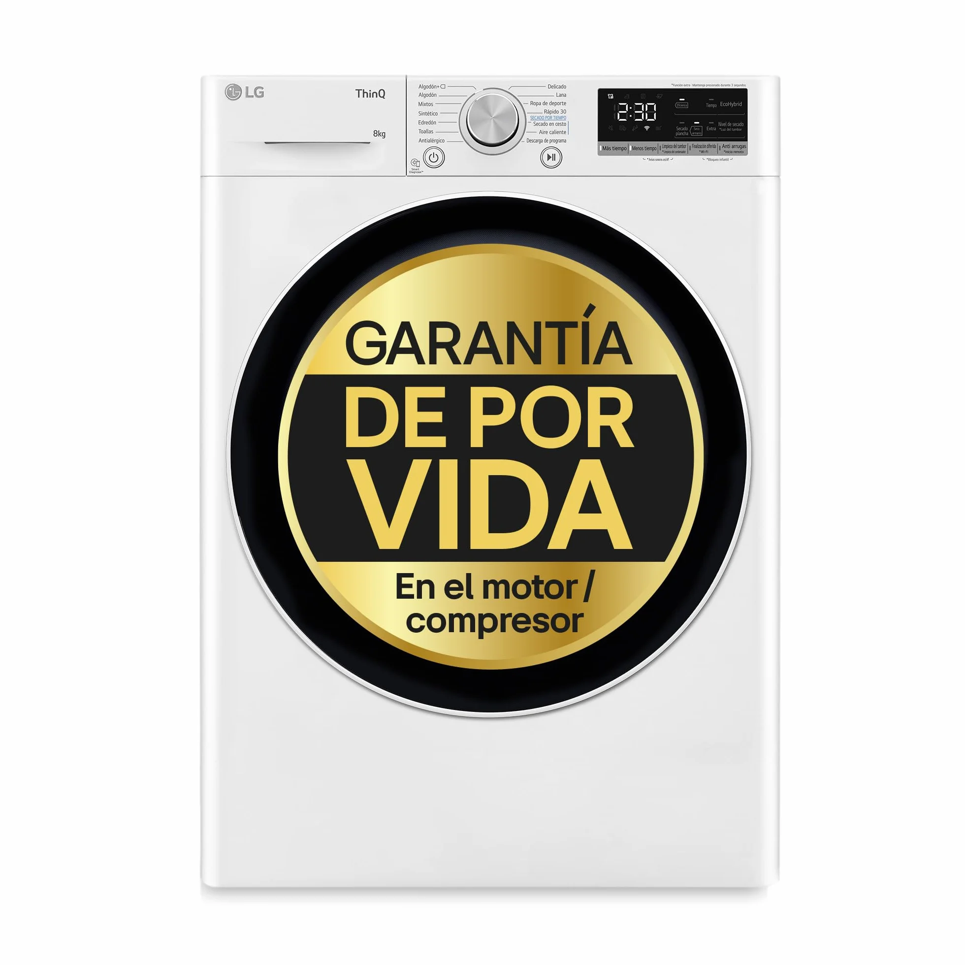 LG RH80V9AV4N - Secadora de Ropa, 8kg, Bomba de Calor y Carga Frontal, Clasificación C, Compresor Dual Inverter, Función Eco Hybrid, Limpieza Automática, Secadora LG Serie 900, Color Blanco