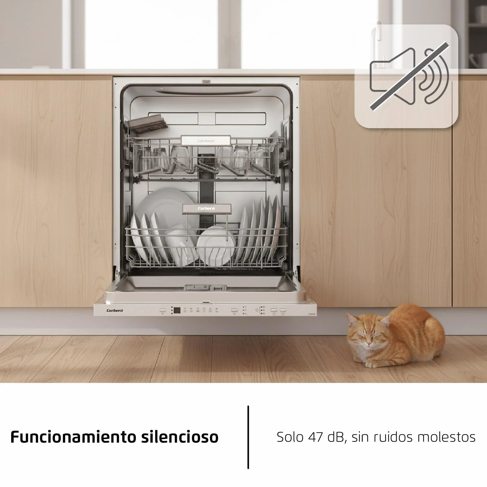 Corberó - Lavavajillas integrable 60 cm | CLVM8626I | 13 cubiertos | 6 programas | Tercera bandeja mini | Función ECO| Media Carga| Función 3 en 1 | Auto Apertura | Inox