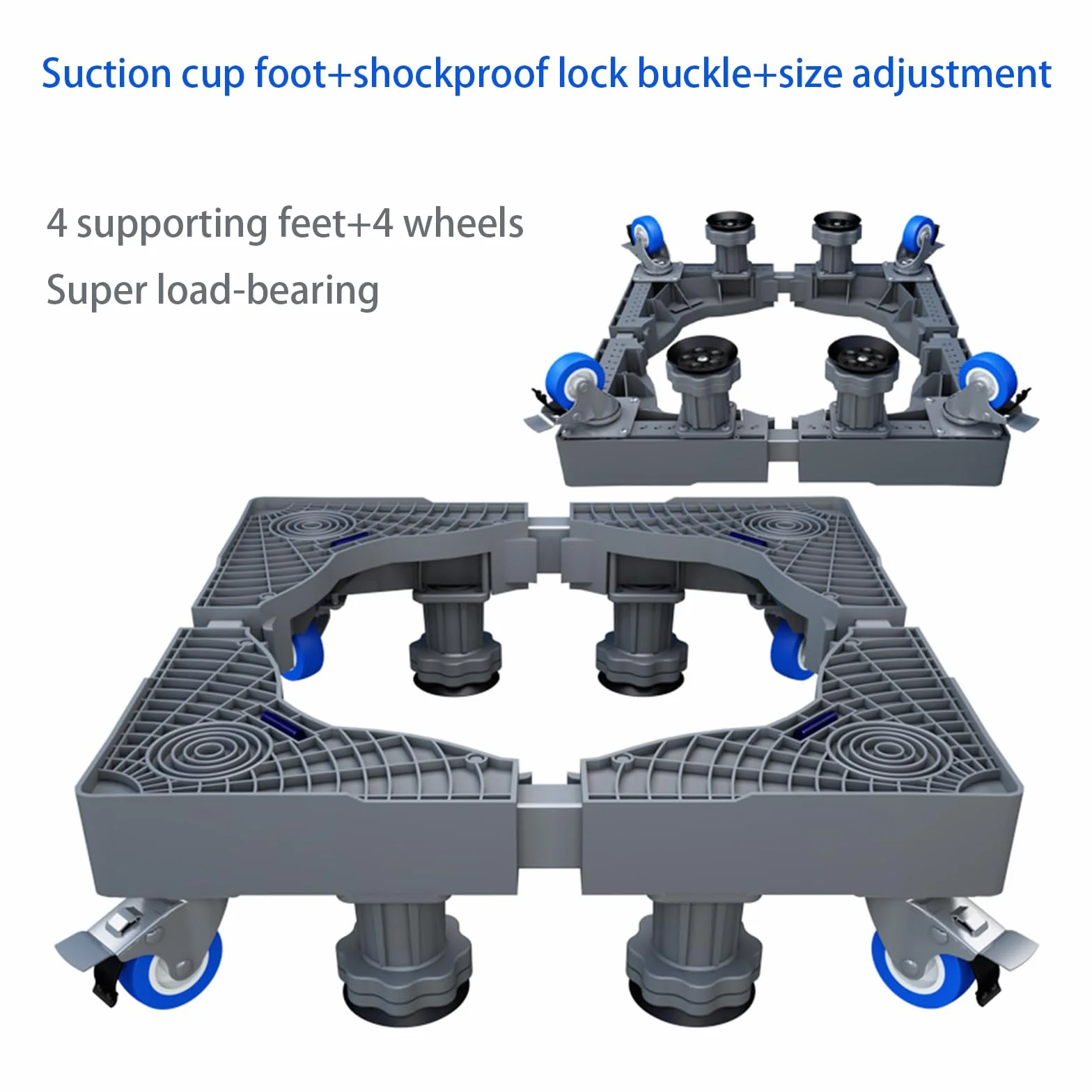 Lavadora multifuncional con base ajustable movible, base de ruedas para frigoríficos, longitud ajustable de 42 a 66 cm, altura de 10 a 12 cm, con 4 ruedas giratorias de 360°, carga de 600 libras de