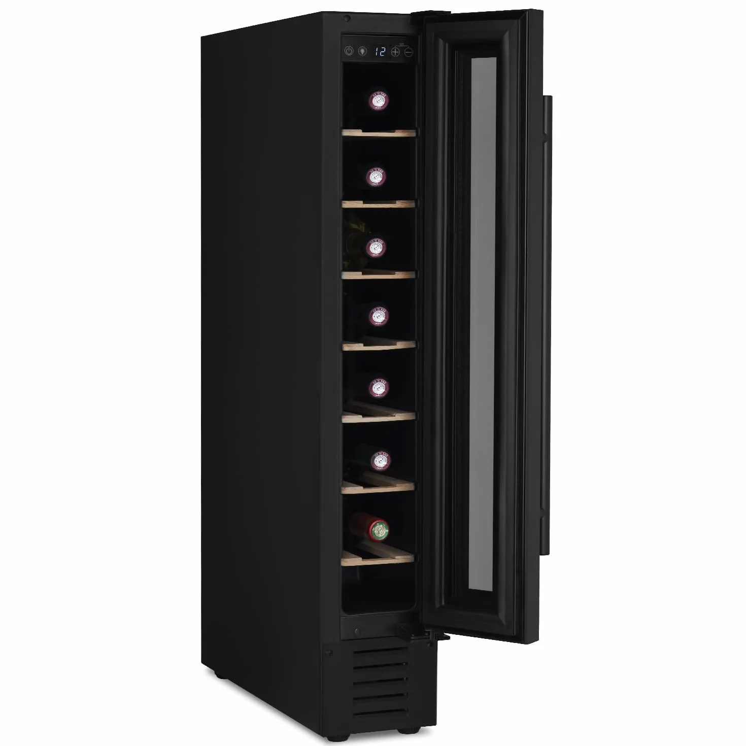 LES PETITS CHAMPS Vinoteca Empotrable 7 Botellas CAVSEB7 Black Edition, 22L, Puertas de Acero Inox, Ajuste de Temperatura de 5°C a 22°C, Sistema Termodinámico, Iluminación LED, Anti-UV, 6 estantes