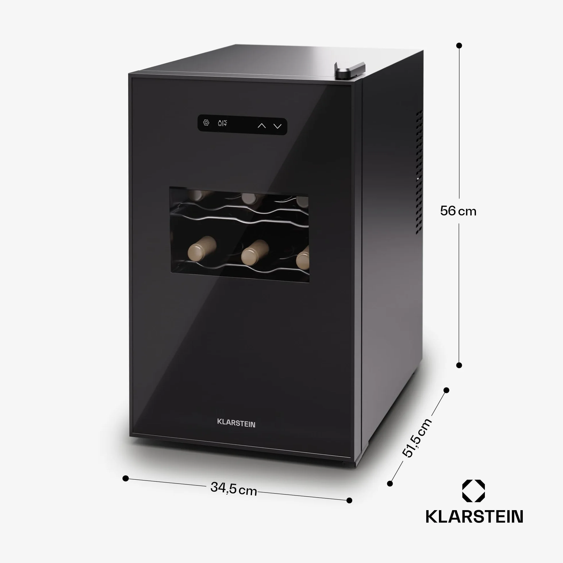 KLARSTEIN Nevera para vino independiente 1 zona, Nevera para bebidas pequeña, Nevera para vino pequeña con puerta de cristal,para botellas interior/exterior, para, 15 botellas