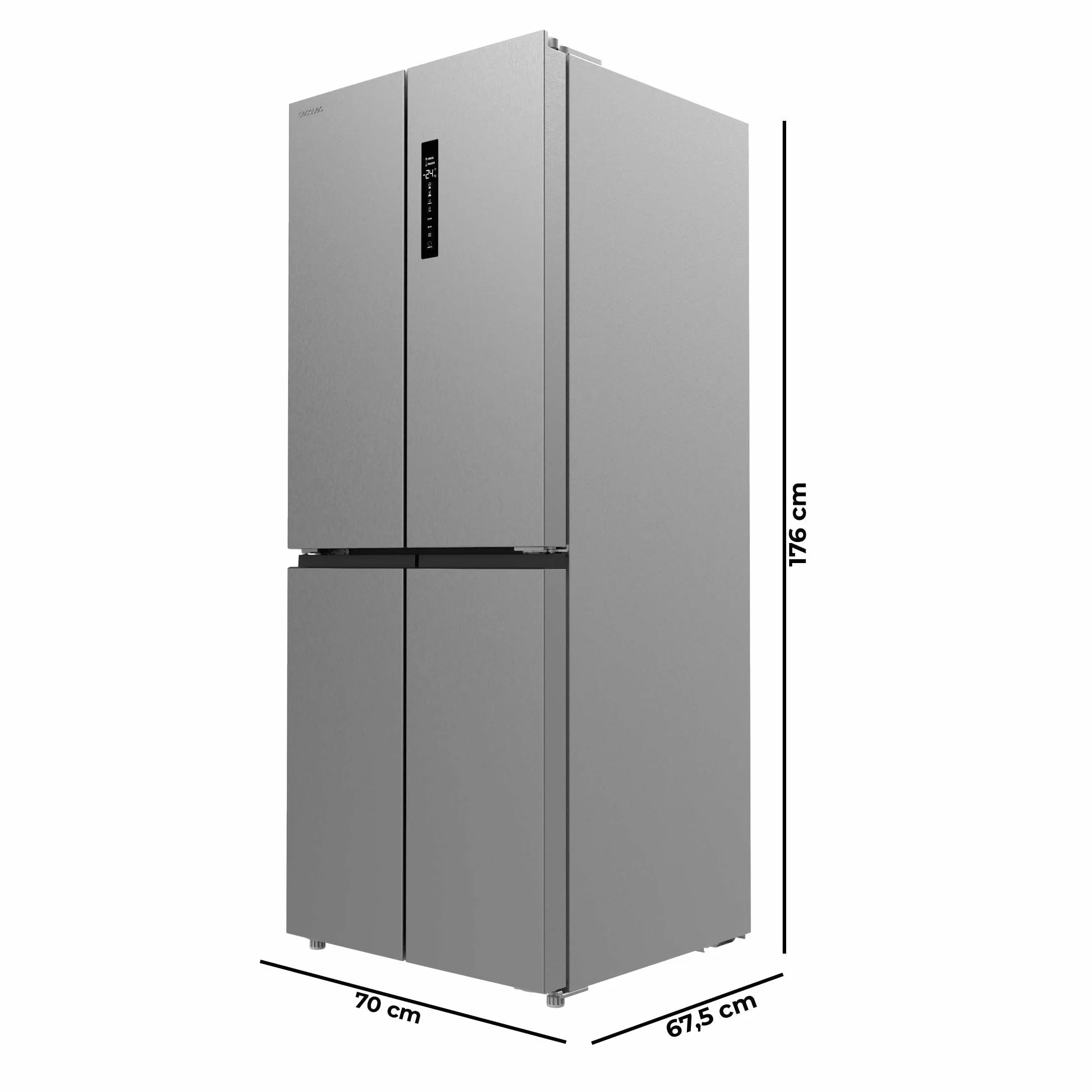 Cecotec Frigorífico 4 Puertas Total No Frost 394L Bolero CoolMarket 4D 394 Inox E. Alto 176cm y 70cm Ancho, Cajón Temperatura Variable, Compresor Inverter, ATT Antibacterias