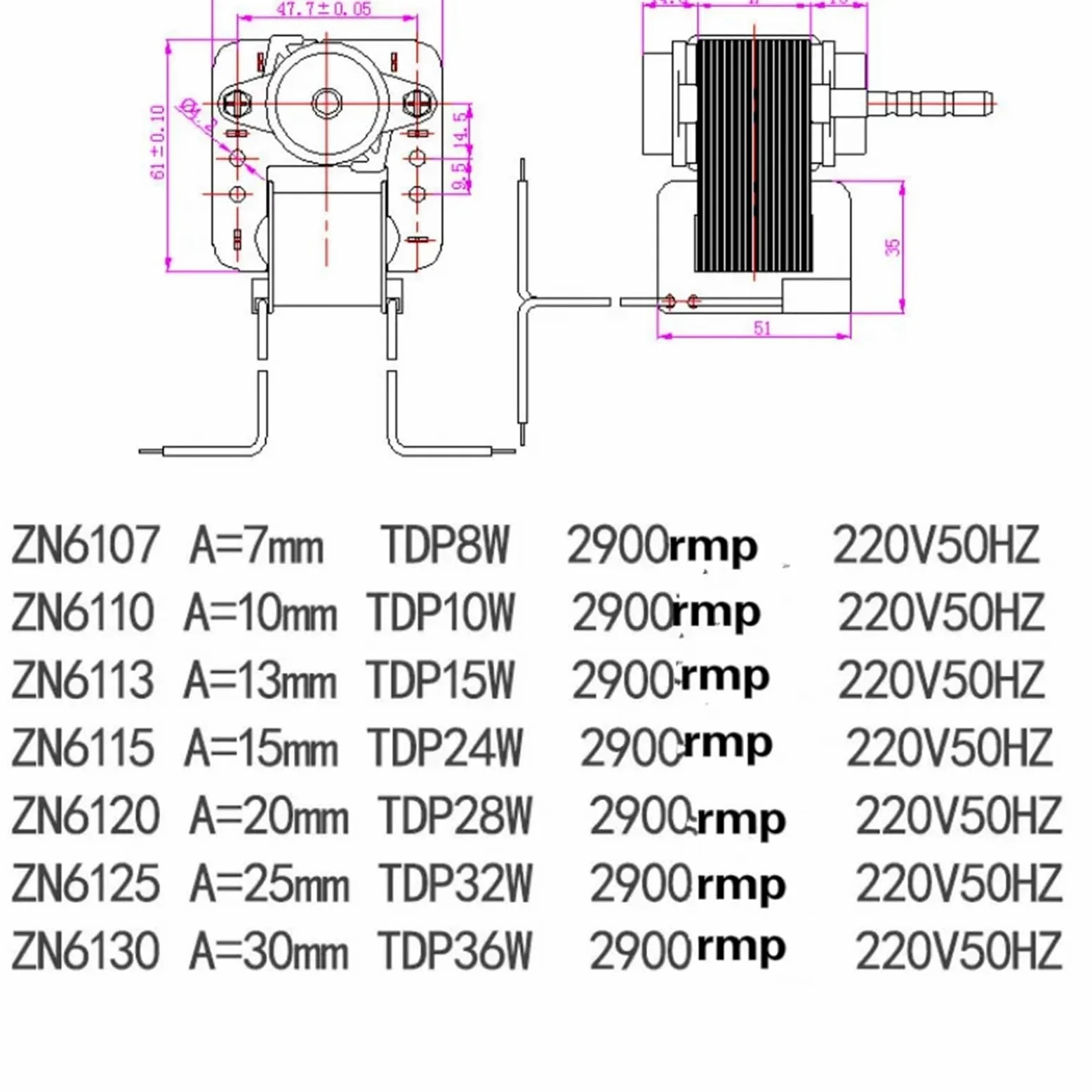 Motor de poste de sombra de 220V CA, 2900RPM, for horno microondas, refrigerador, ventilador de ventilación, Motor asíncrono, diámetro del eje de bajo ruido de 4mm (Size : 6115)