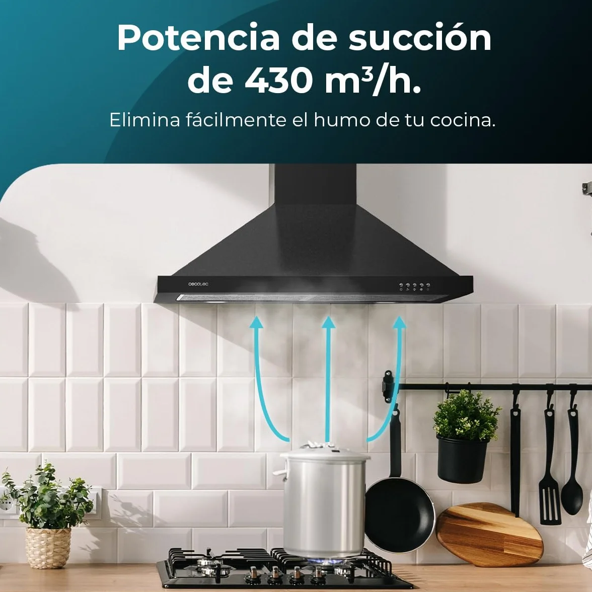 Cecotec Campana Extractora Piramidal 60cm Bolero Flux PM 604300 Black 105W 430m3/h Control Mecánico 3 Niveles
