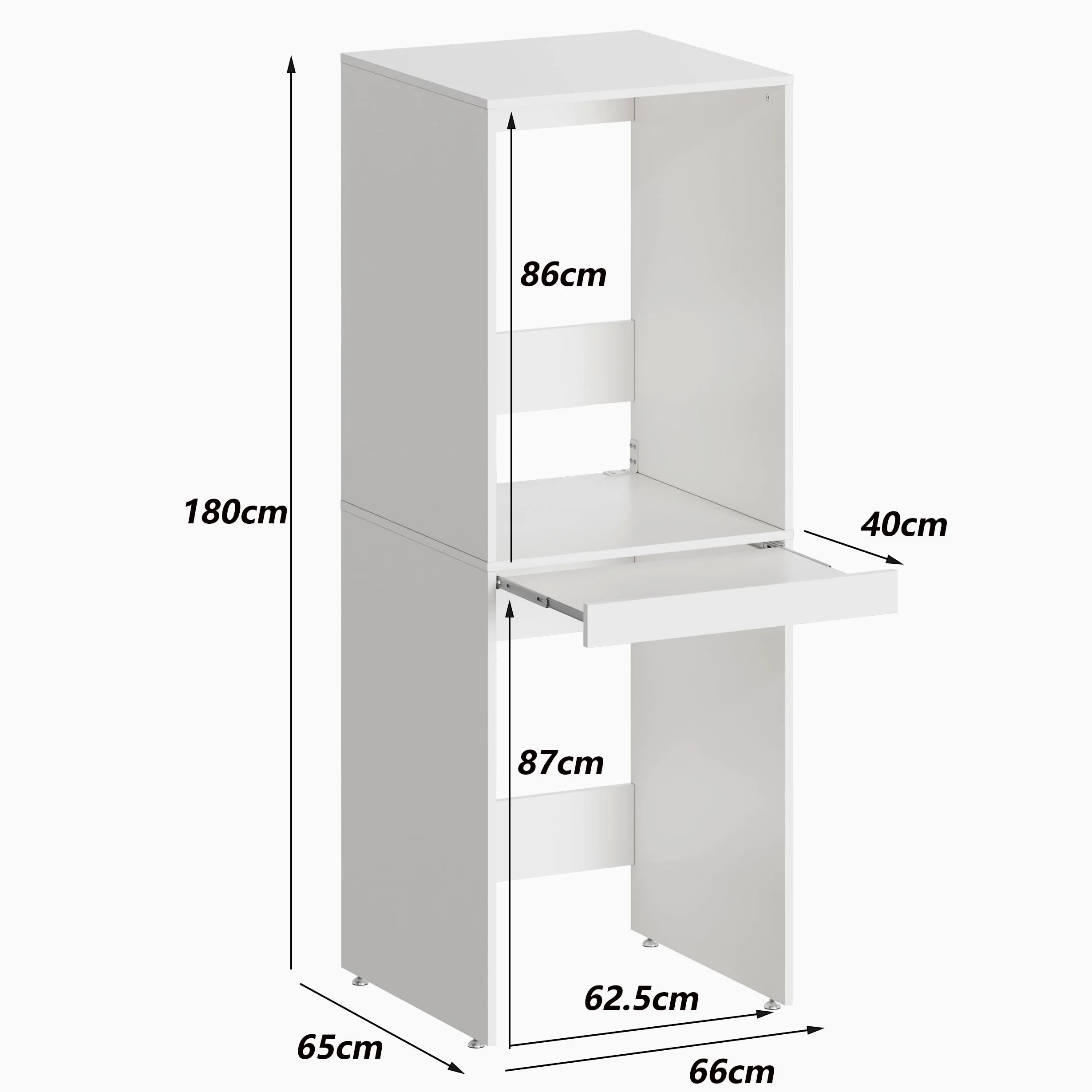 MSFE Armario para Lavadora y Secadora, Mueble Lavadora Secadora con Tabla Extensible, Kit de Apilamiento para Lavadoras y Secadoras, 180 x 65 x 66 cm, fijada a la Pared, Dos Paquetes