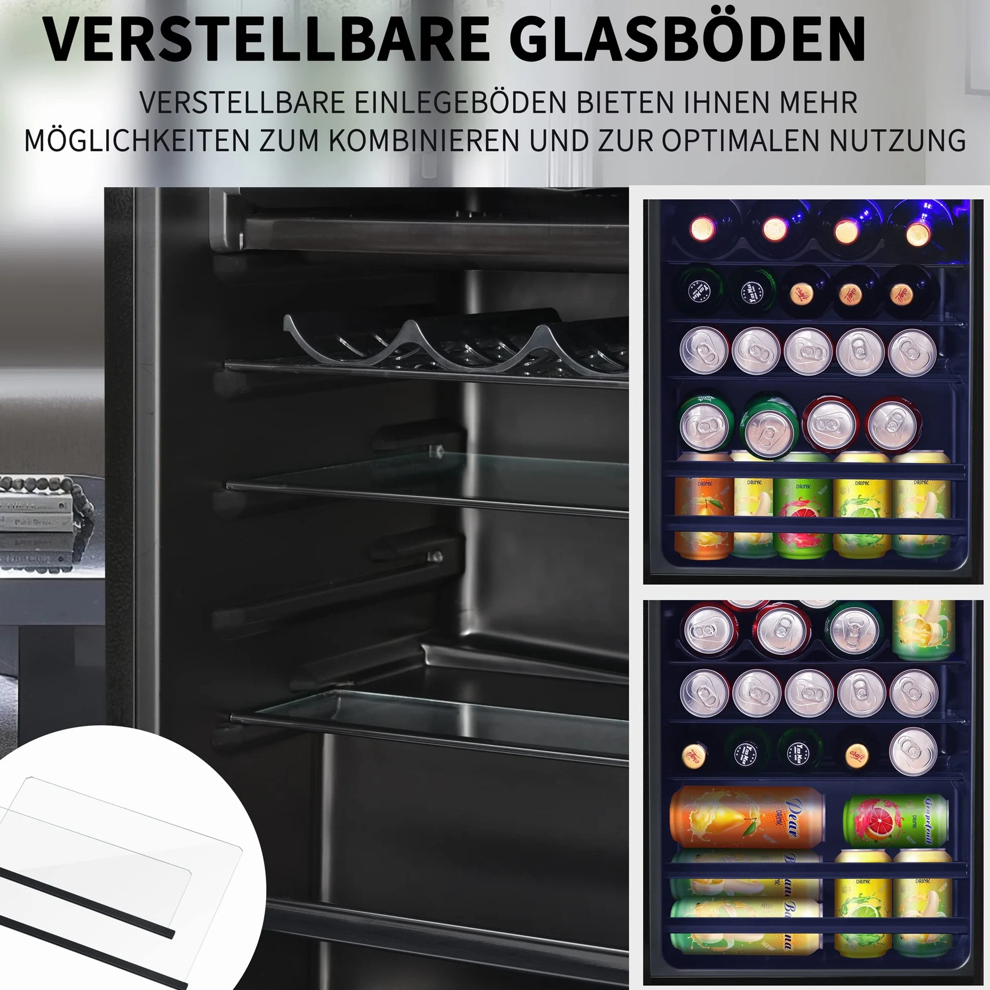 Merax Frigorífico Mini 76L, Freestanding Enfriador de bebidas con refrigerador de 70L + congelador de 6L, con iluminación interior LED y estantes ajustables, súper silencioso para restaurante bar