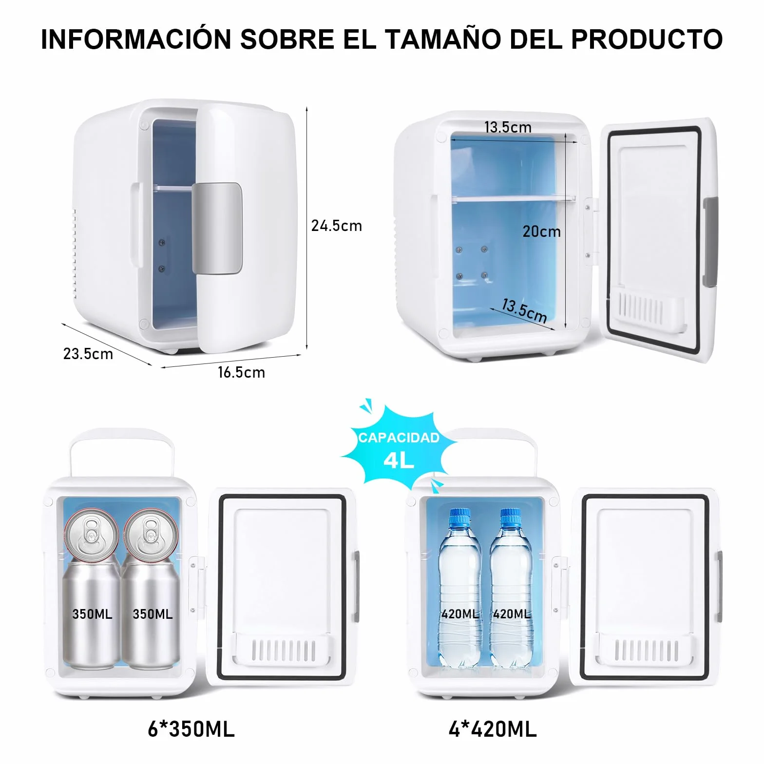 Nevera Pequeña - Mini Nevera, 4L Comética Pequeña Nevera para Dormitorio, CA 220V/ CC 12V para Coche, Mini Neveras Para Habitacion (Blanco)