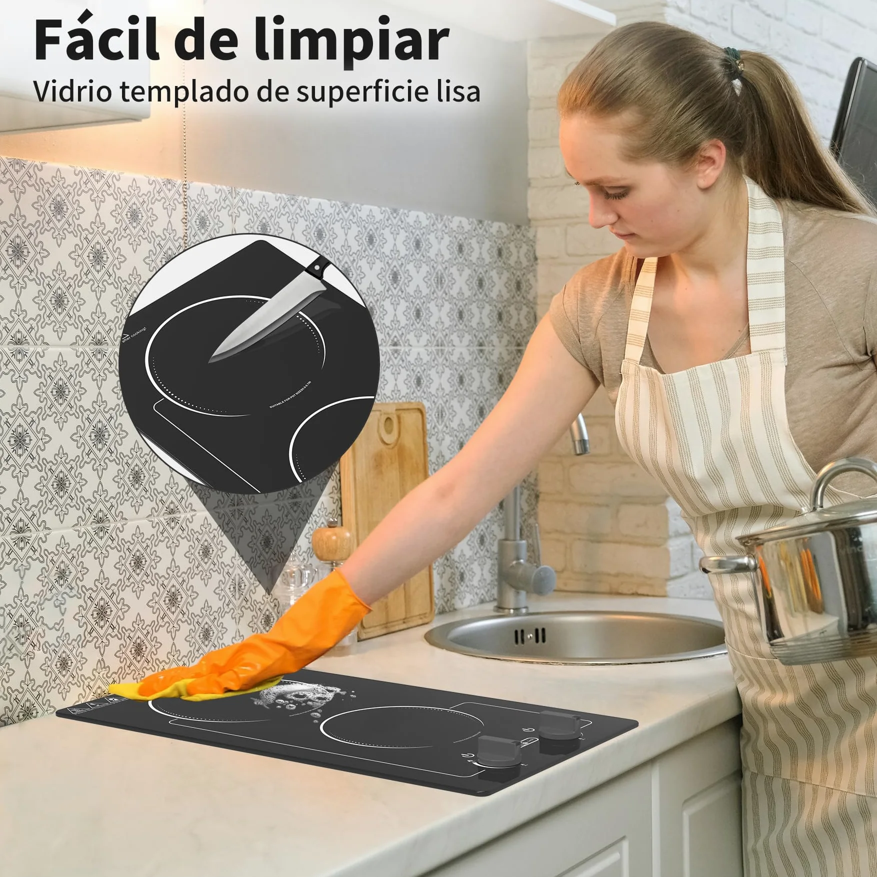 VBGK induccion 2 fuegos,220V 3000W placa induccion 2 fuegos con pantalla táctil LED, 10 niveles de potencia, bloqueo infantil y temporizador, protección contra sobrecalentamiento