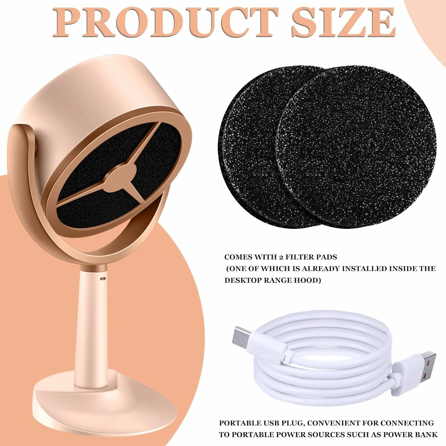 Campana Extractora Portátil, Mini Campana Extractora Movible, Campana Extractora de Mesa de ángulo Ajustable con 2 Filtros Extraíbles para el Hogar, Cocina, Camping, Barbacoa, Estofado, RV