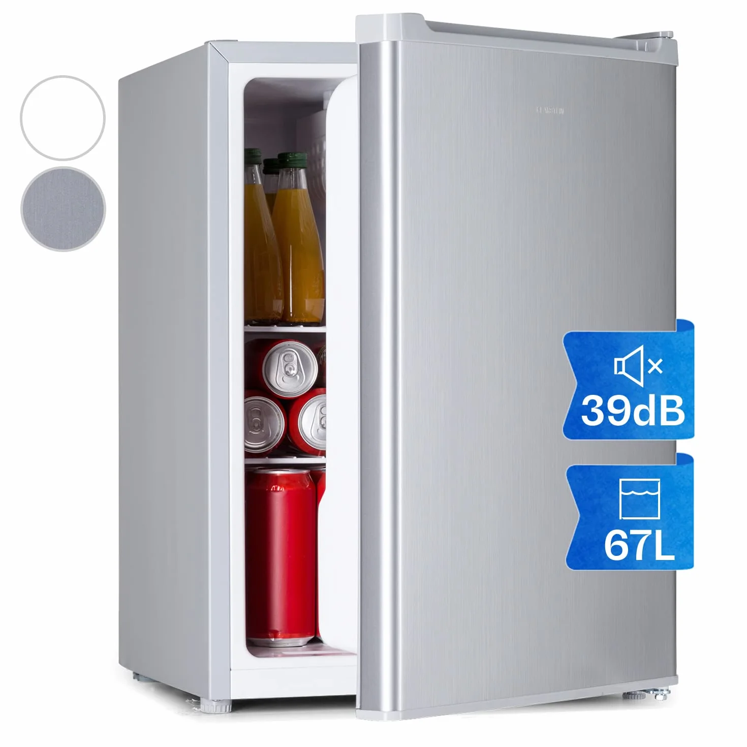 Klarstein Nevera Pequeña 67L para Refrescos y Cerveza con 4L Congelador, Mini Nevera Cristal, Minibar Silencioso, Enfriador de Vino, Interior/Exterior, Frigorificos Estantes Extraíbles