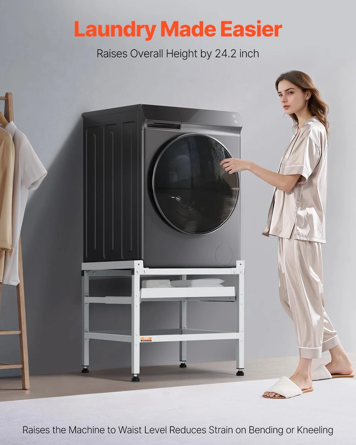 VEVOR Soporte para lavadora de 640 x 635 mm Pedestal para Lavadora de Acero al Carbono Capacidad de Carga de 136 kg Base de Pedestal para Lavadora y Secadora con Bandeja para Levantar Lavadoras
