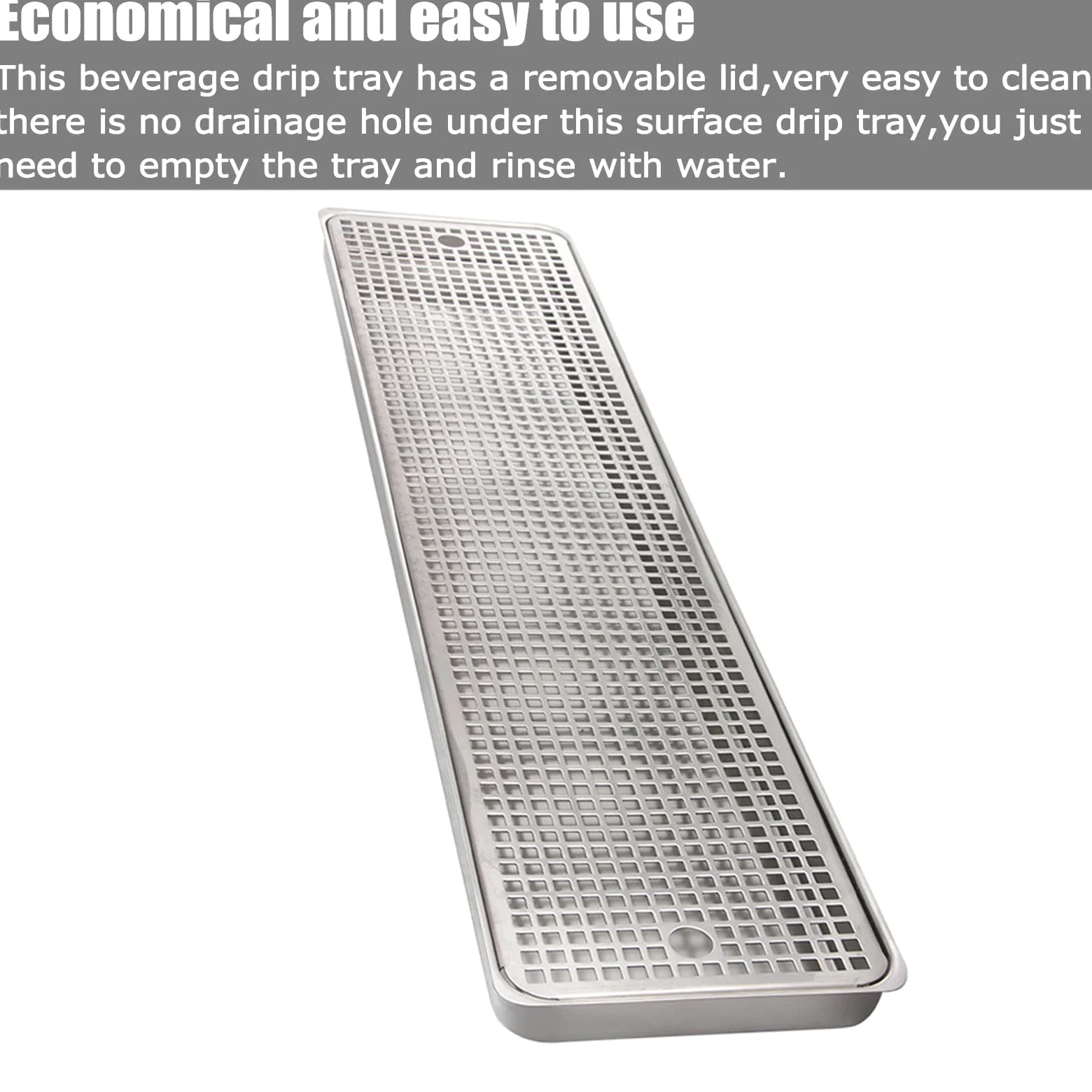 Bandeja de goteo para Kegerator, bandeja de goteo de cerveza de acero inoxidable, diseño rectangular, sin drenaje, ideal para bar en casa o mini nevera, 40 cm de longitud