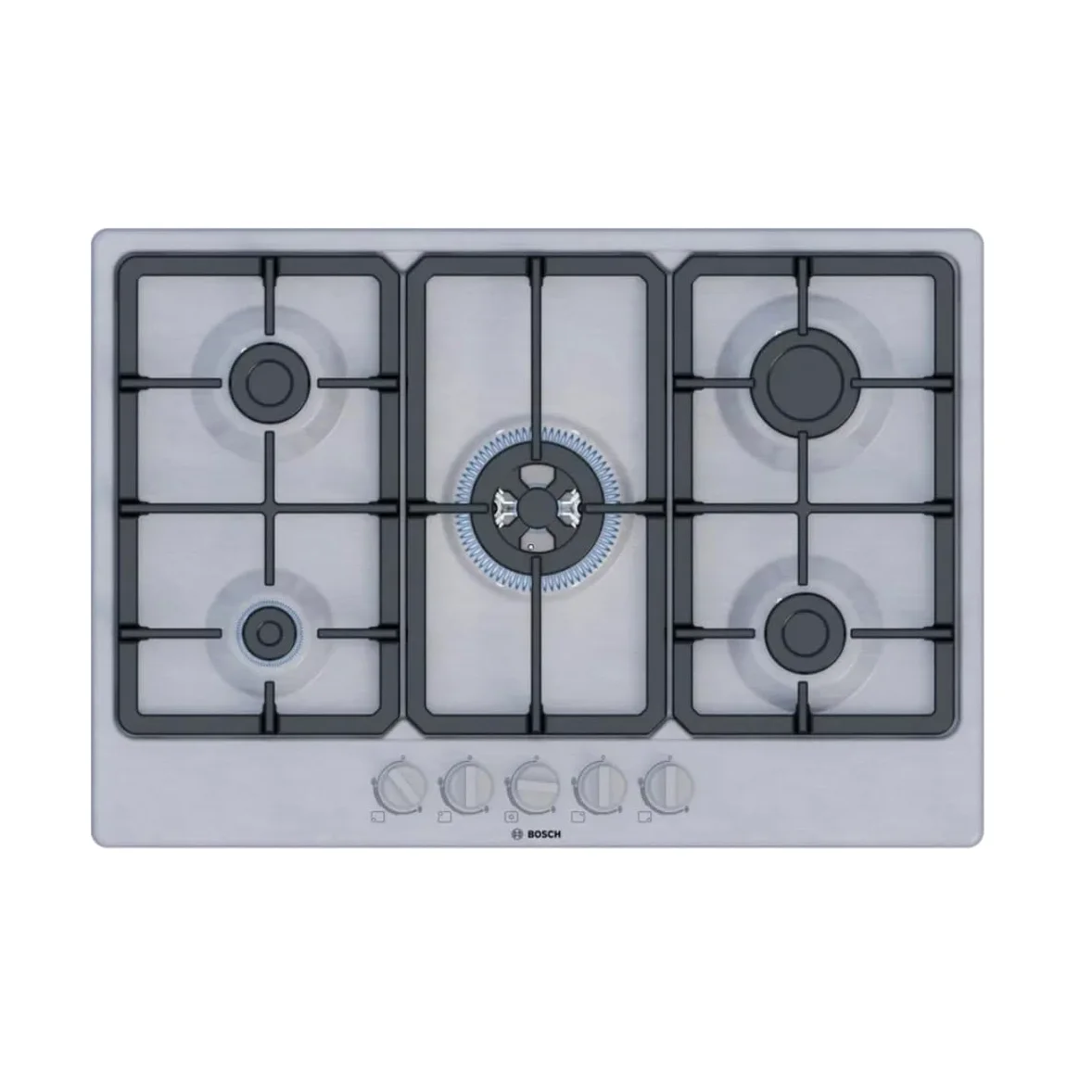 Piano Cottura A Gas - Bosch Serie 4 - 5 Fuochi - 52 X 75 X 4,5 Cm - Pgq7b5k90 - Acciaio Inox | Cocina de gas con control preciso de la llama, parrillas aptas para lavavajillas, wok, fabricado en Europa