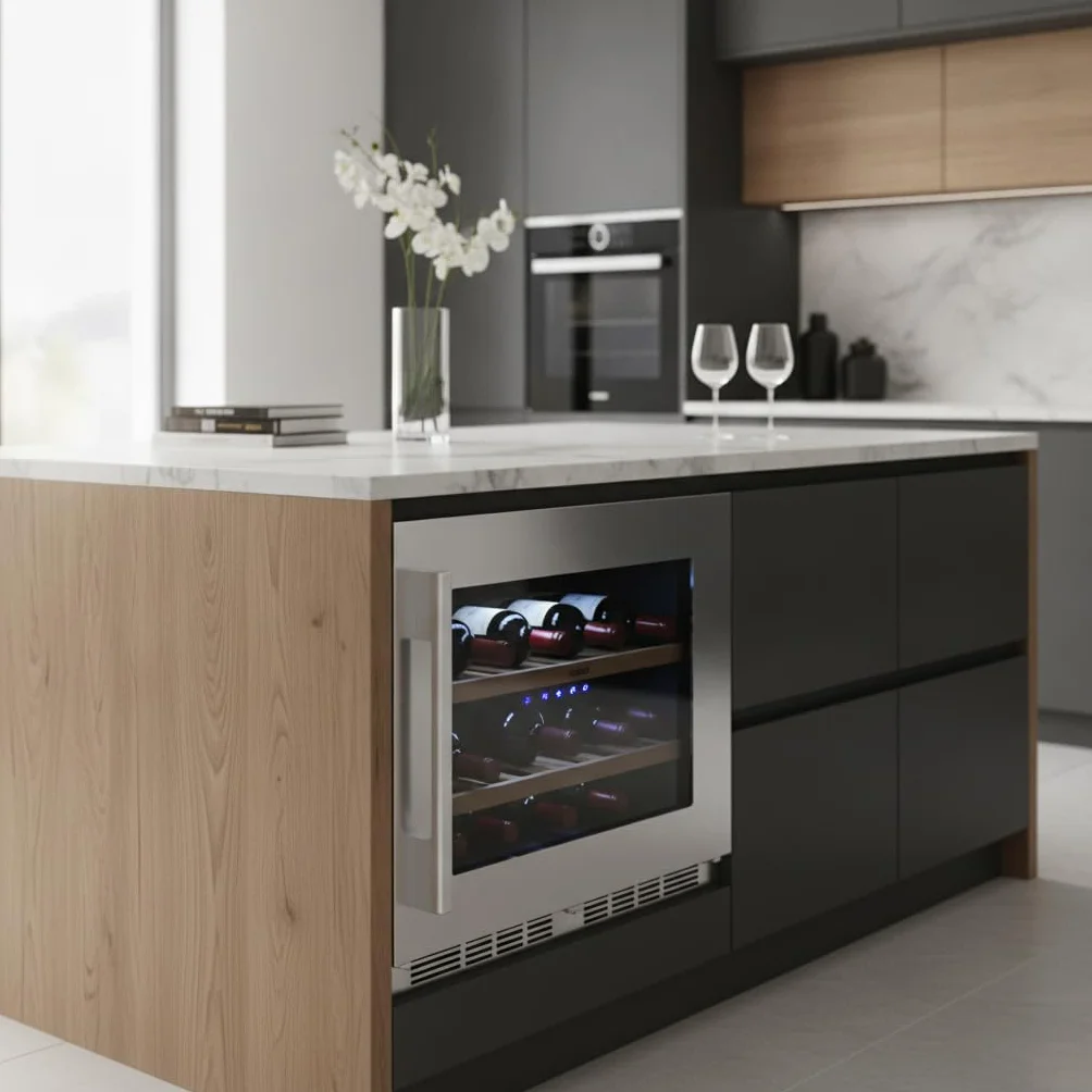 CATA VI 54024 X Vinoteca Integrable 24 Botellas, No Frost, 62 Litros, Puerta Reversible, Control Electrónico LED, Estantes para Vino, Iluminación LED, 45 cm, Acero Inoxidable