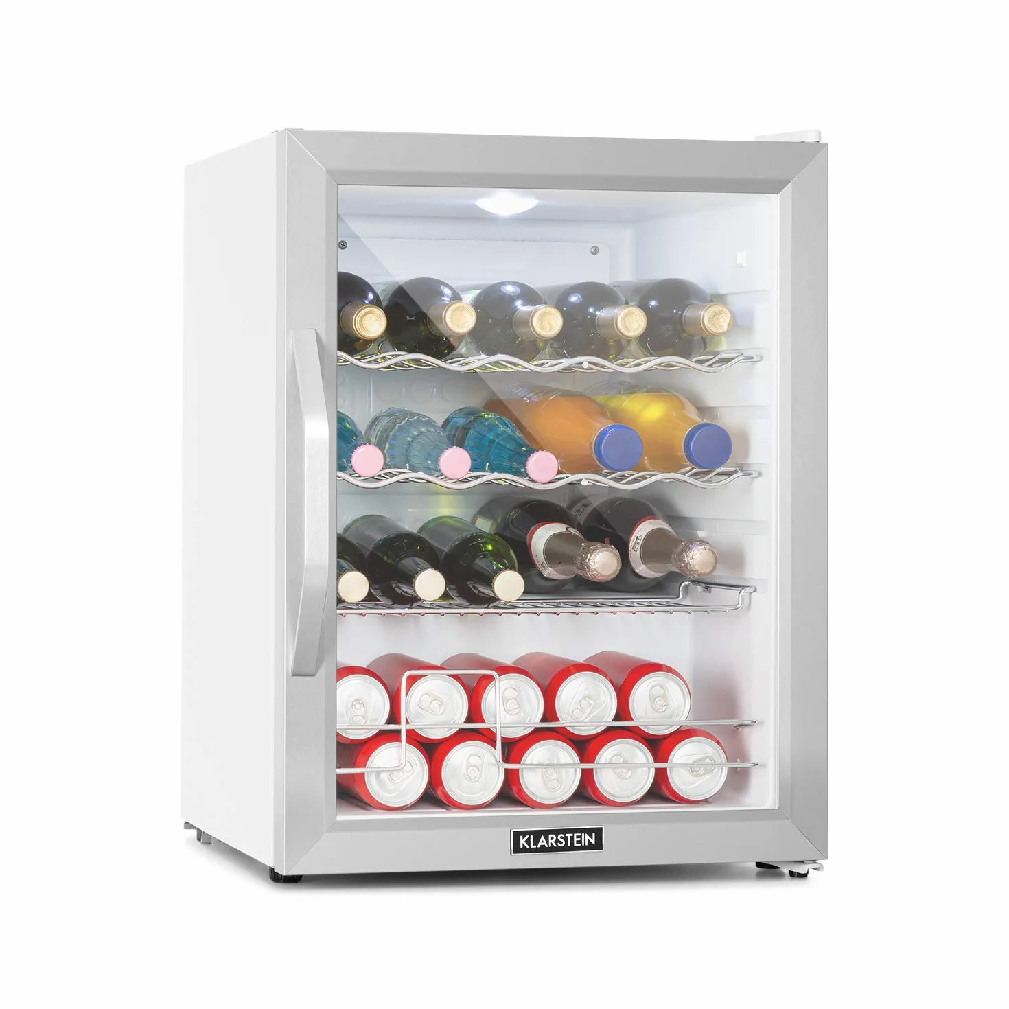 KLARSTEIN Nevera Pequeña Portatil Electrica para Bebidas, Mini Frigorifico con Estantes y Puerta de Cristal Habitaciones, 60L