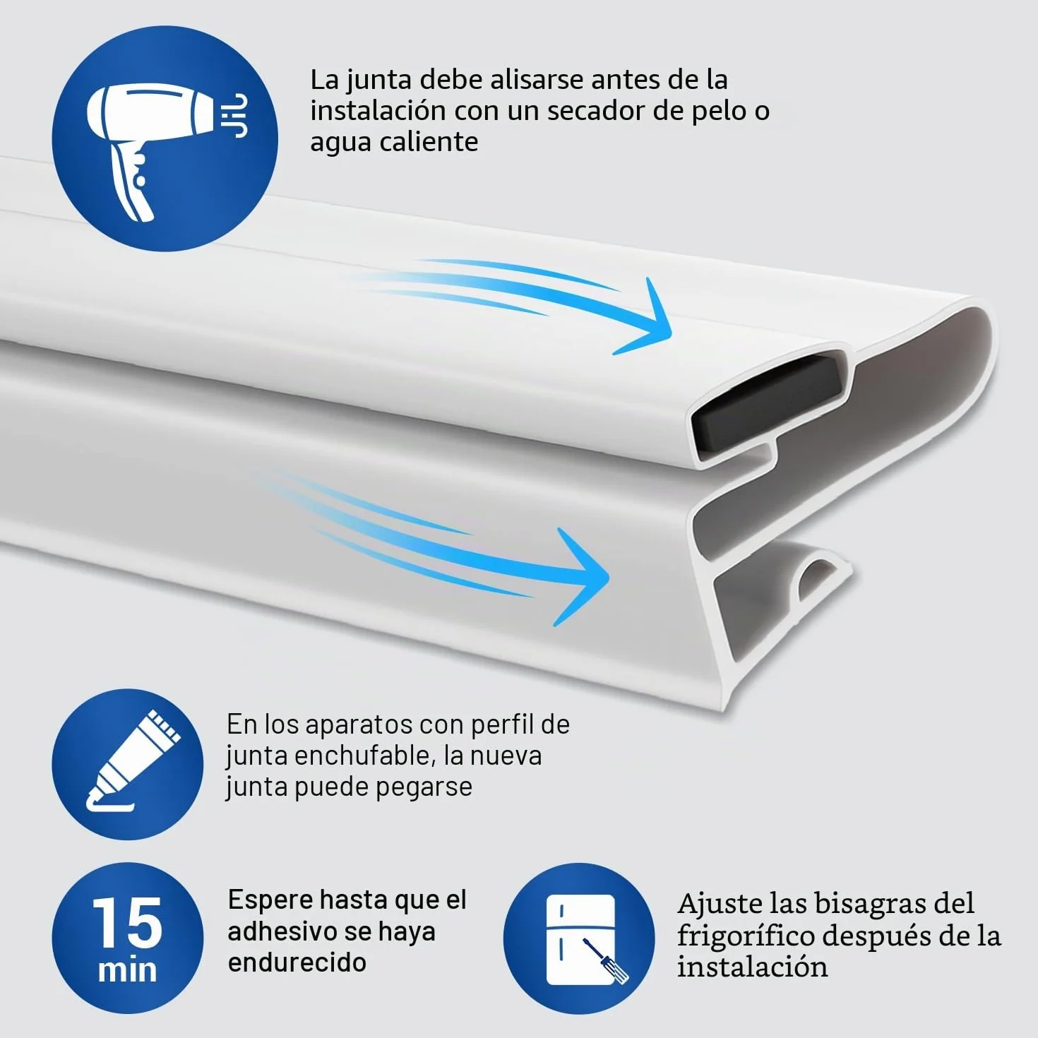 VIOKS Juego de juntas para frigorífico de montaje propio, 1300 x 700 mm, color blanco, goma de sellado con cinta magnética para nevera y congelador