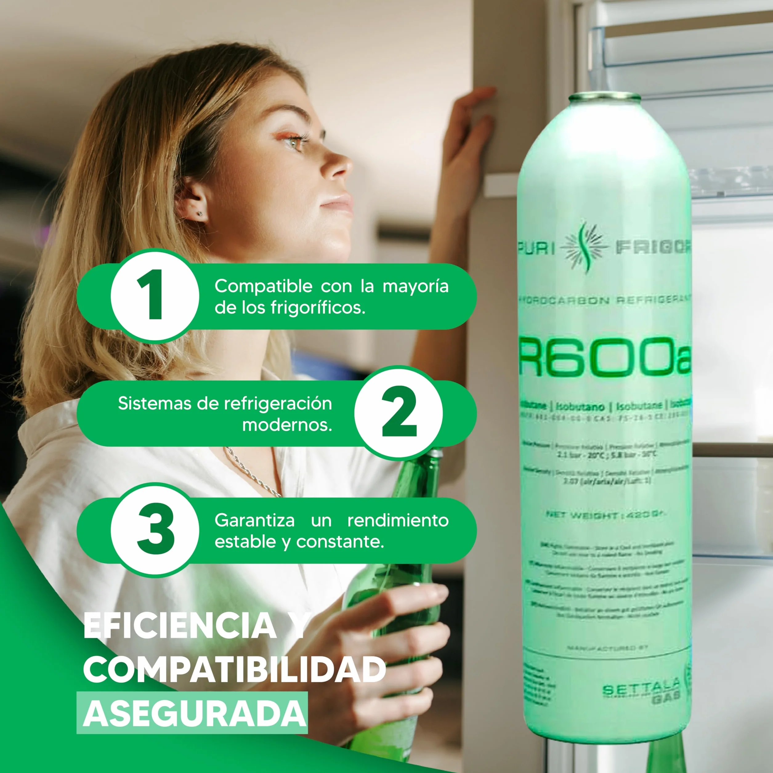 REPORSHOP - Kit Recarga Refrigerante - 1 Botella de 420 g Gas Refrigerante R600a - Válvula Servicio - Compatible con Frigoríficos, Armarios Fríos, Botelleros, Freezer - Herramientas Frigorista