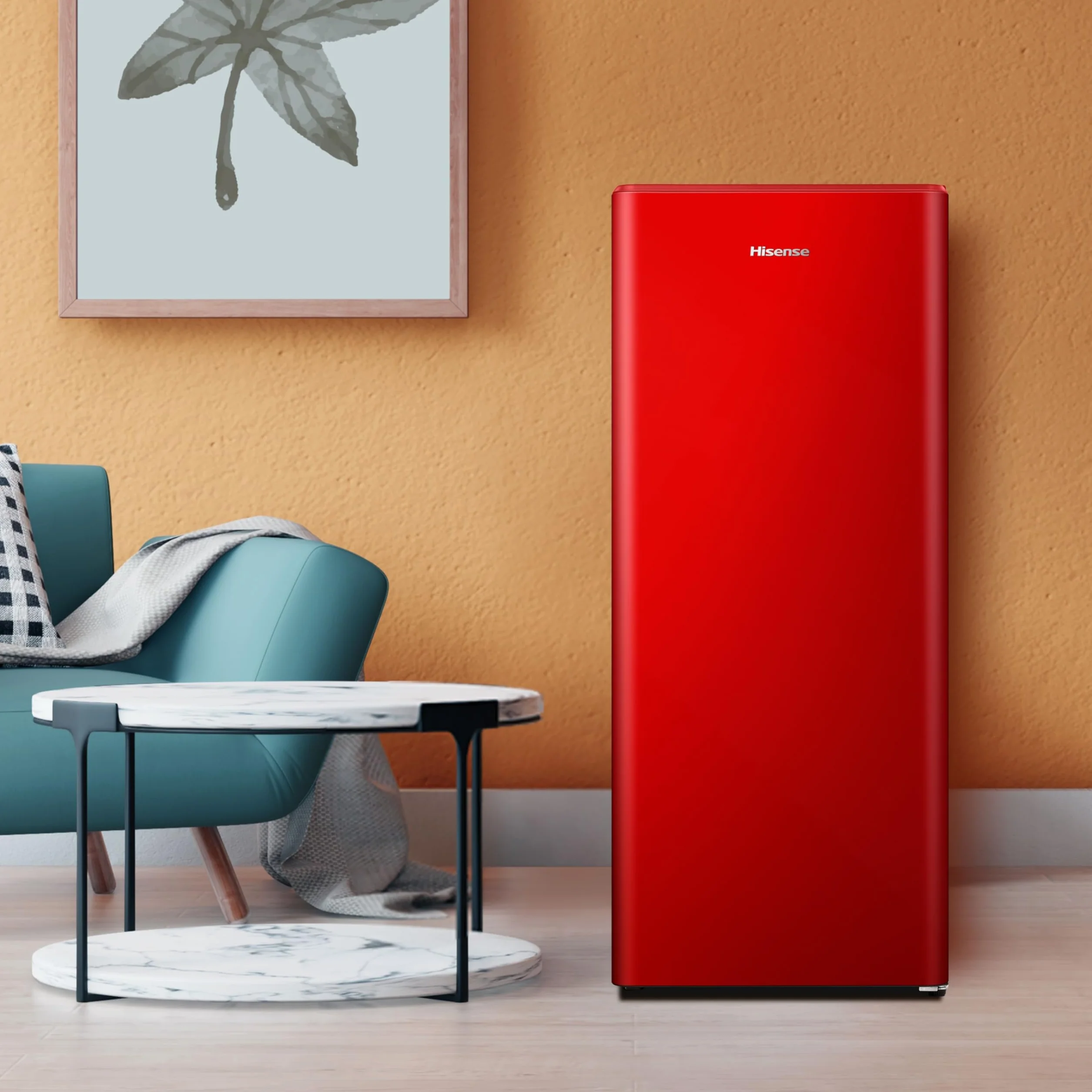 Hisense RR220D4BRE - Frigorífico Una Puerta, Congelador Freeze Zone, 165 L de capacidad, 128 cm alto, Class E, Botellero, Cycle Defrost (Cíclico), Cajón Frutas Y Verduras, Color Rojo