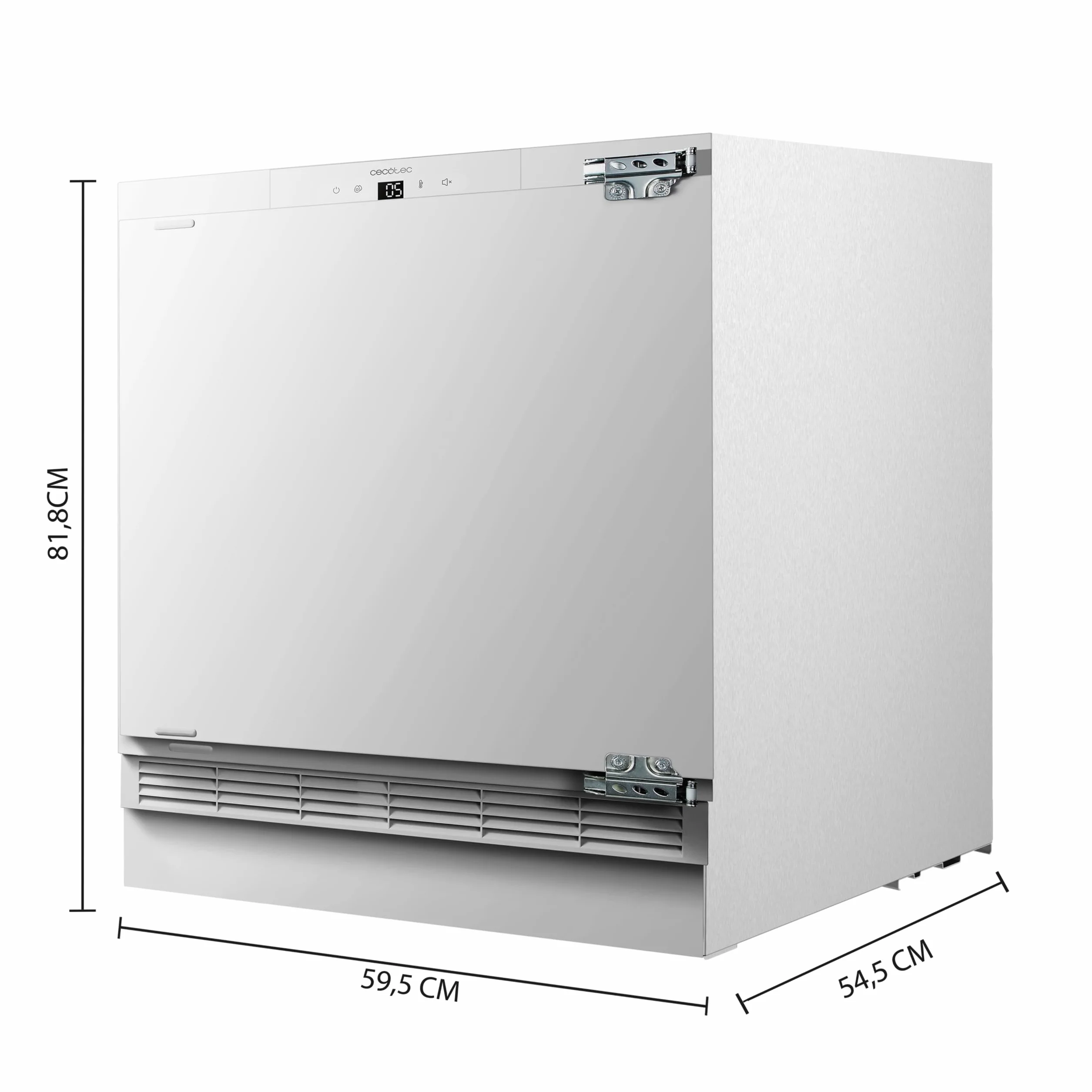 Cecotec Mini Nevera Integrable de 138 L Bolero CoolMarket TT BI 138 White E. Altura 81,8 cm y 59,5 cm de Ancho, Display Touch, Fast Cooling, Puerta Reversible, Temperatura Regulable, Blanco
