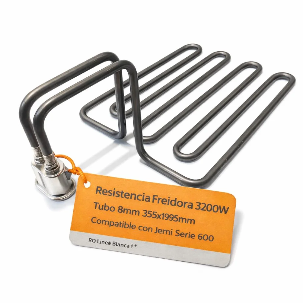 RO Linea Blanca ® Resistencia Freidora 3200W 230V Con Caja Conexion Tipo Enchufe Repuesto Inmersion Compatible con Jemi J6 N10 Serie 600 Medidas 355x195mm Tubo 8mm Calentamiento Rapido Hosteleria
