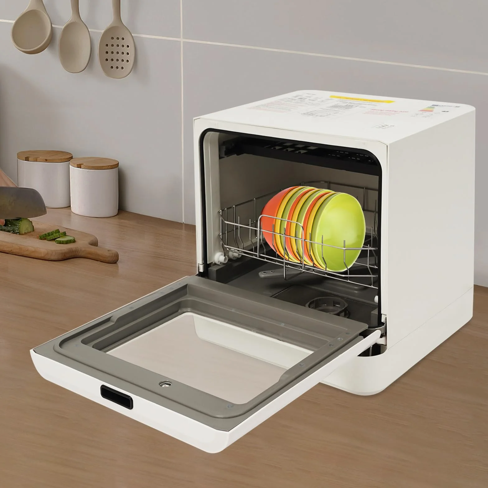 Lavavajillas de mesa, 4 programas, agua caliente a 72 °C, función de secado, lavavajillas eléctrico de 800 W, control táctil