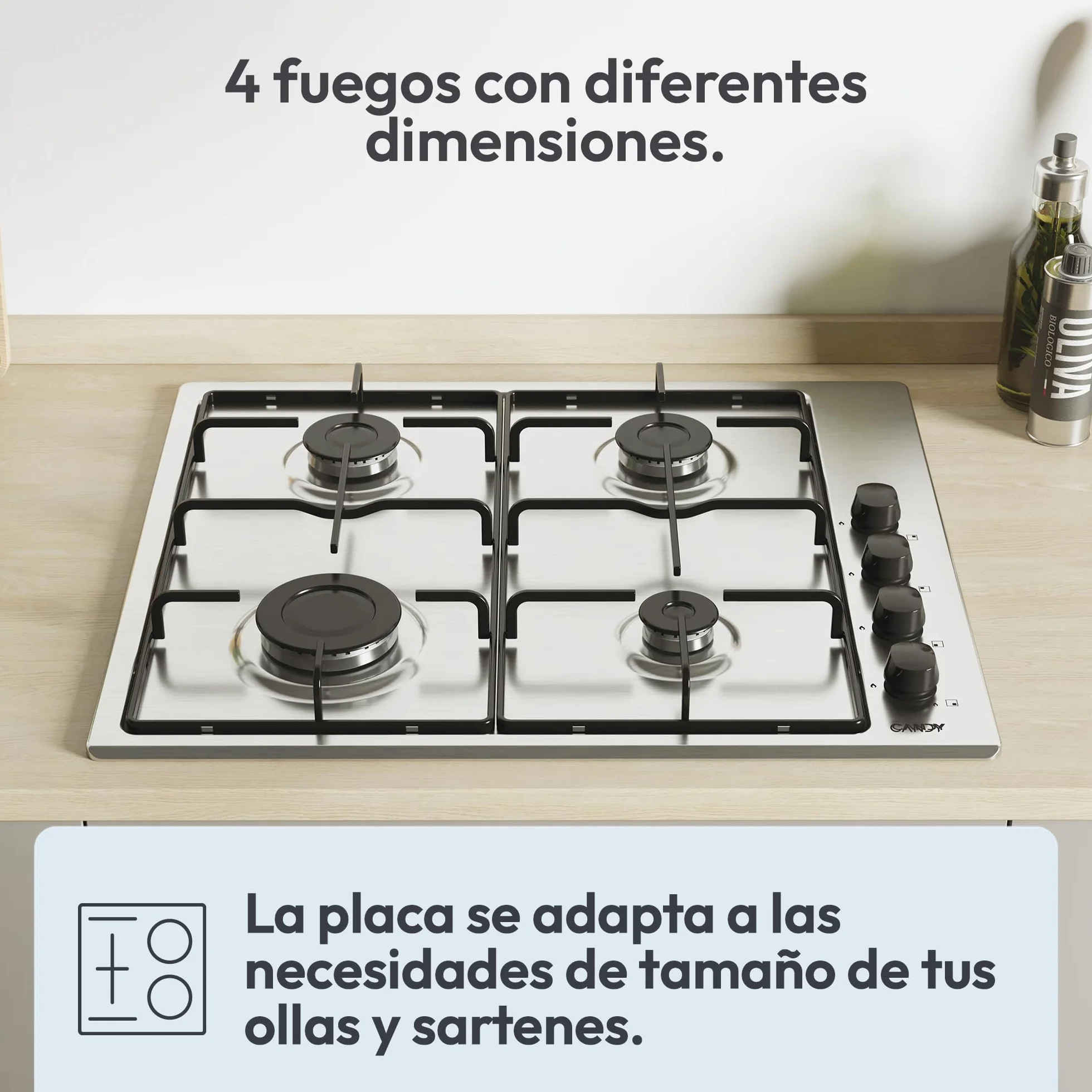 Candy Idea CHW6LBX/4U2 Placa de Gas 4 Fuegos 60CM 7,2KW Inox