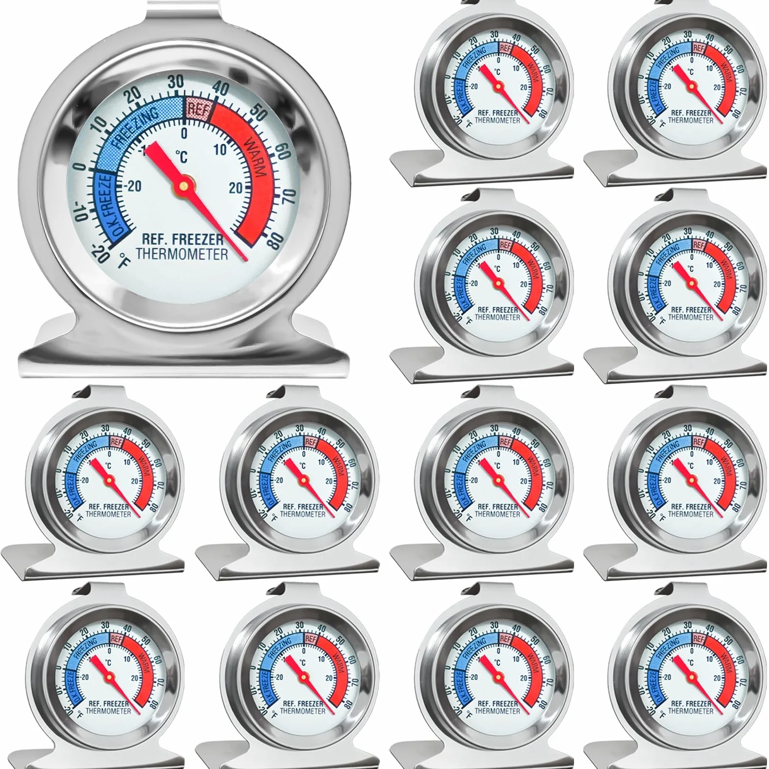 Paquete de 12 termómetros para refrigerador y congelador, esfera grande, termómetro de nevera con doble escala -30 ~ 30 °C/-20 ~ 26.7 °C para congelador y refrigerador