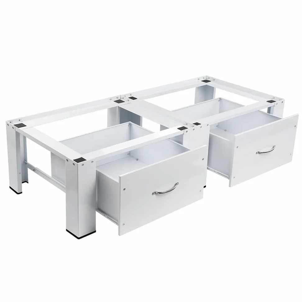 Estructura de acero de 2 compartimentos para lavadoras, secadoras, incluye cajones | Hasta 300 kg, 126 x 54 x 32 cm, doble armario de base doble, pedestal para lavadoras, pedestal elevador