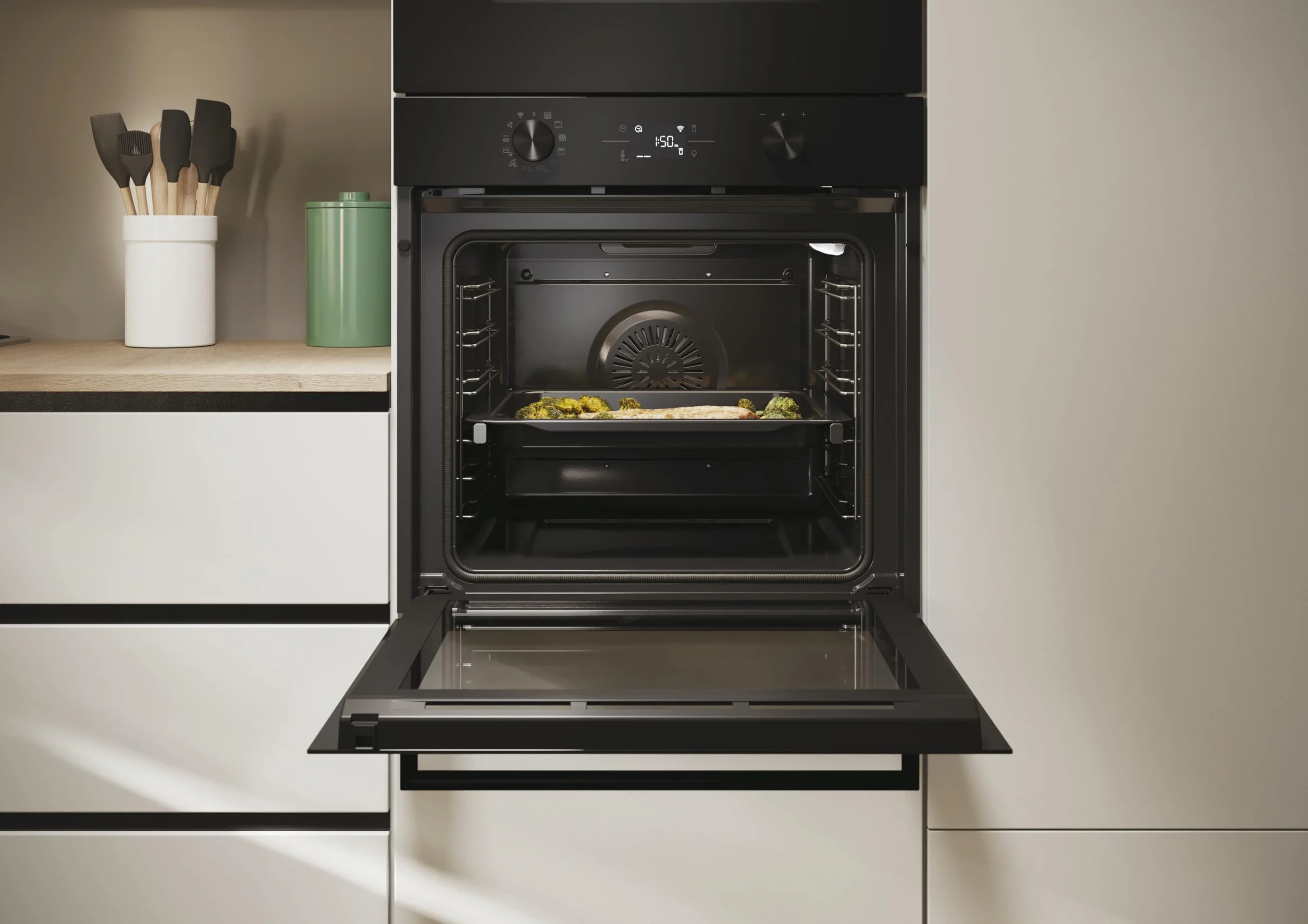 Candy C-Bake 600 CA6 N5B3EYTB, Horno Multifunción, 78L, WIFI, 3300W, 1 Bandeja y 2 Rejillas, Pirólisis + Aquálisis, Convección, 13 Funciones, Puerta 4 Cristales, Full Black