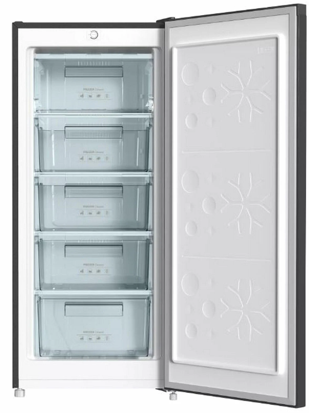 INFINITON Congelador Vertical CV-140L25XEQ, 145 Litros, E, Función Fast Freezing, Congelador 4****, cajón Flap, Tirador integrado, Puerta reversible, Inox