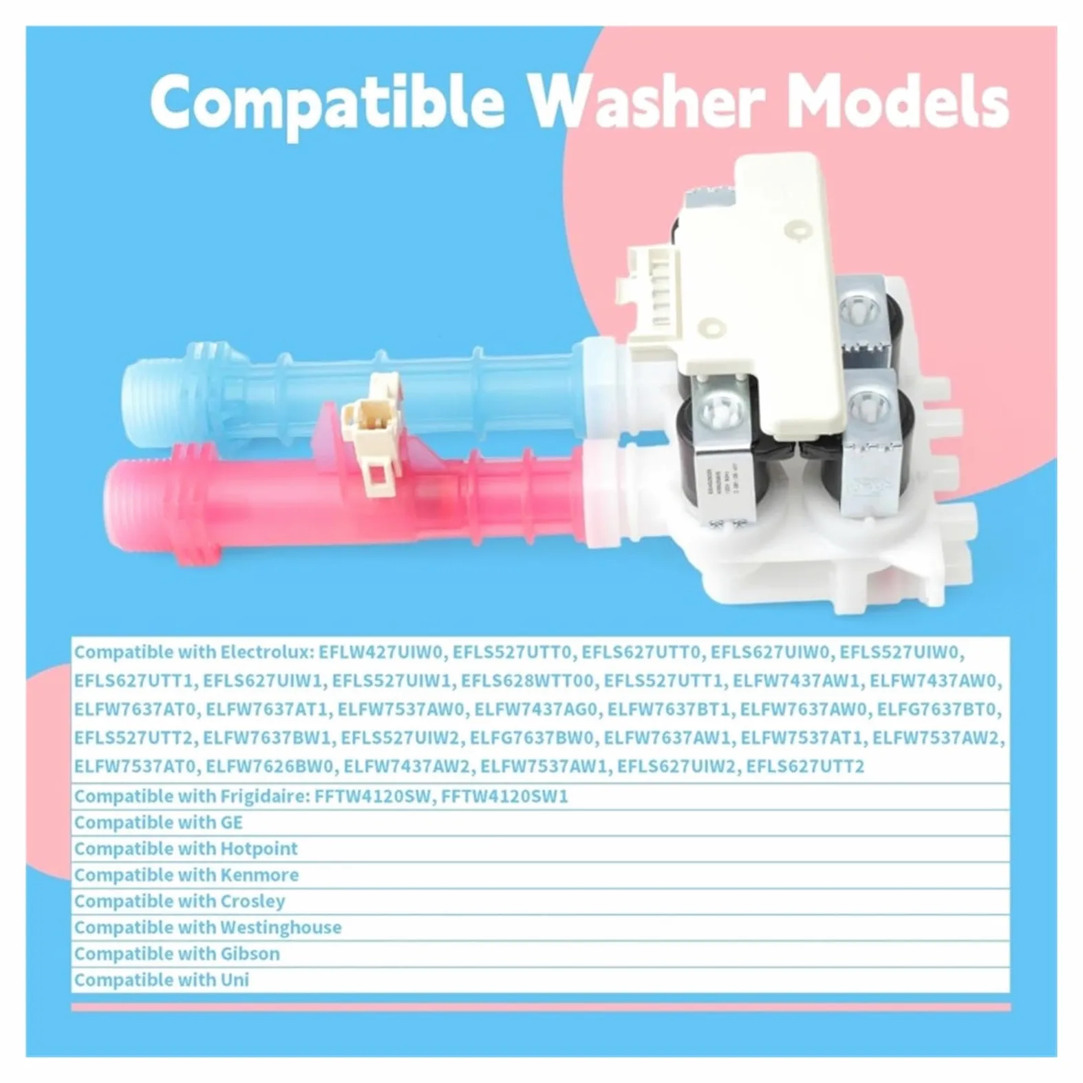 Válvula Entrada Agua Lavadora 5304514790, Compatible Con Electrolux | Componente Aparato Lavado Regulación Flujo Fluido Suministro Línea Alimentación Electroválvula 120V Eléctrico
