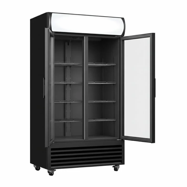 Armario para bebidas profesional refrigerado – 2 puertas acristaladas – 568 litros – Iluminación LED – Canopy publicitario – Temperatura +2°C a +10°C