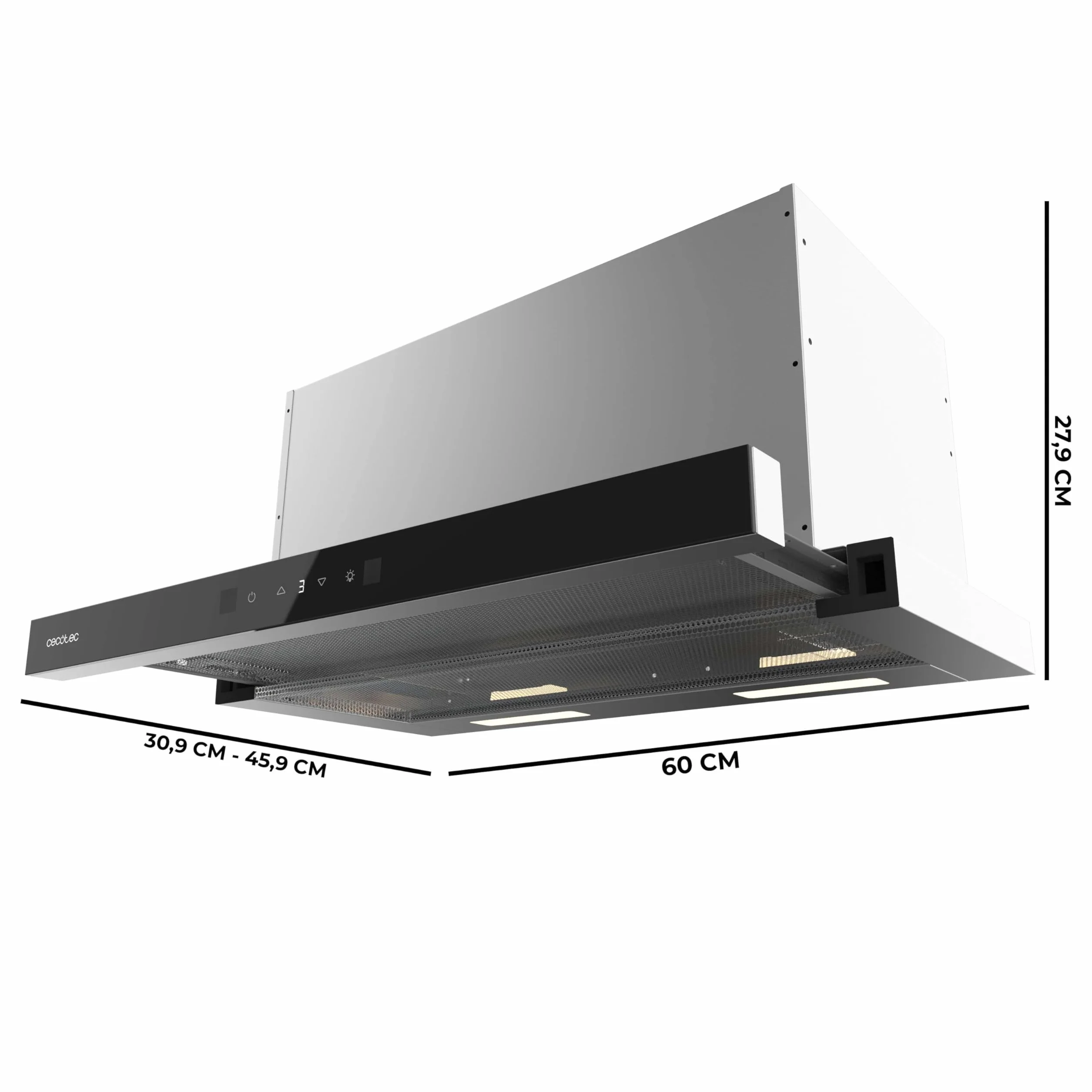 Cecotec Campana Extractora Telescópica Bolero Flux TLT 60cm 606,4m³/h Succión A++ Control Táctil Función Booster