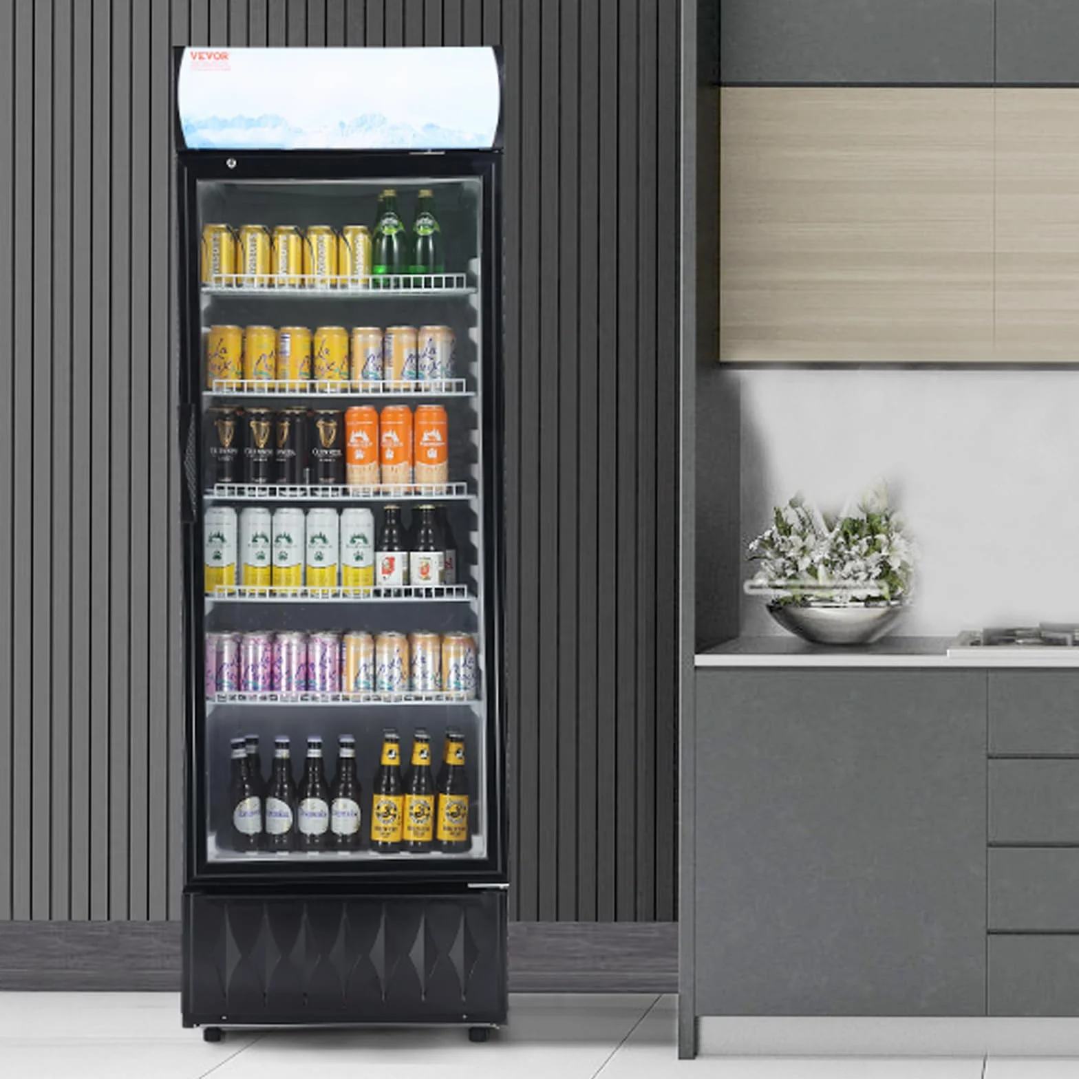 VEVOR Refrigerador de Bebidas Comercial 345 L Refrigerador Vitrina Temperatura 0-10 °C Gabinete de Bebidas Refrigerado 5 Estantes Ajustables y Caja de Luz Personalizable para Tienda Supermercado Bar