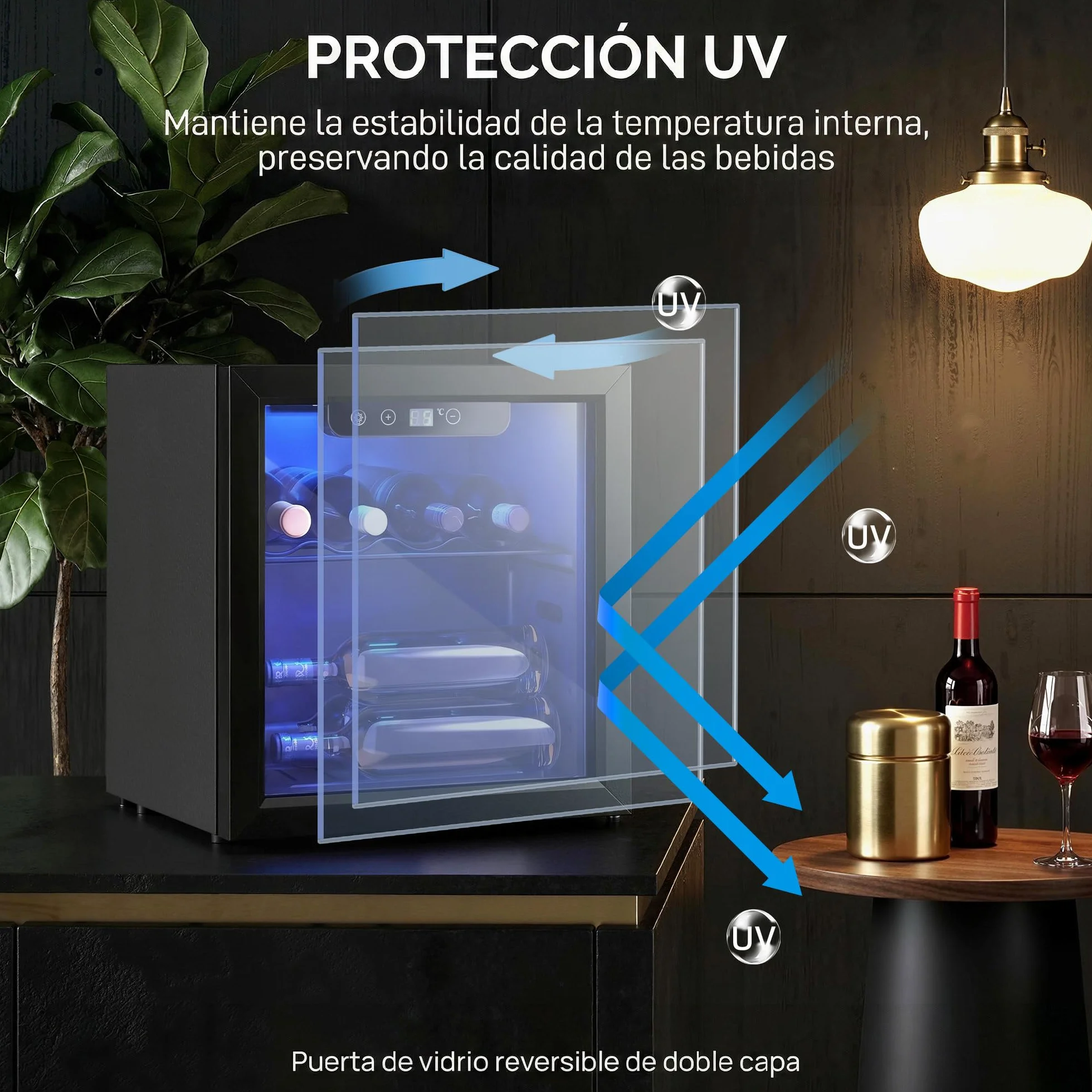 HOMCOM Vinoteca 12 Botellas, Nevera para Vinos con Capacidad de 36 L, Temperatura Ajustable 4-16℃, Puerta de Vidrio, Luz LED, Pantalla Táctil Digital, para Bebidas, Negro