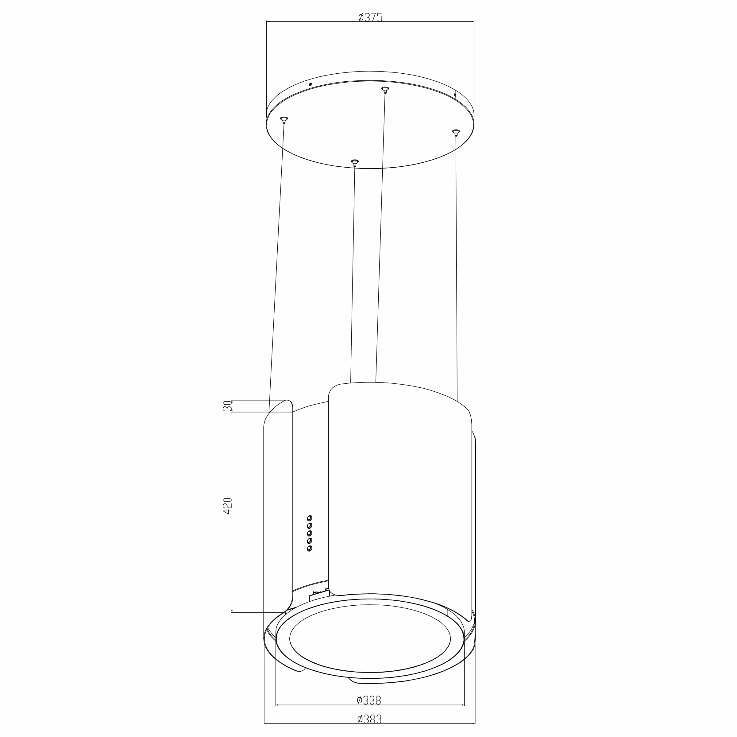 Cecotec Campana Extractora Isla Redonda 38cm Bolero Flux CRE 385500 Black A+, Succión 591,2 m³/h, Motor DC