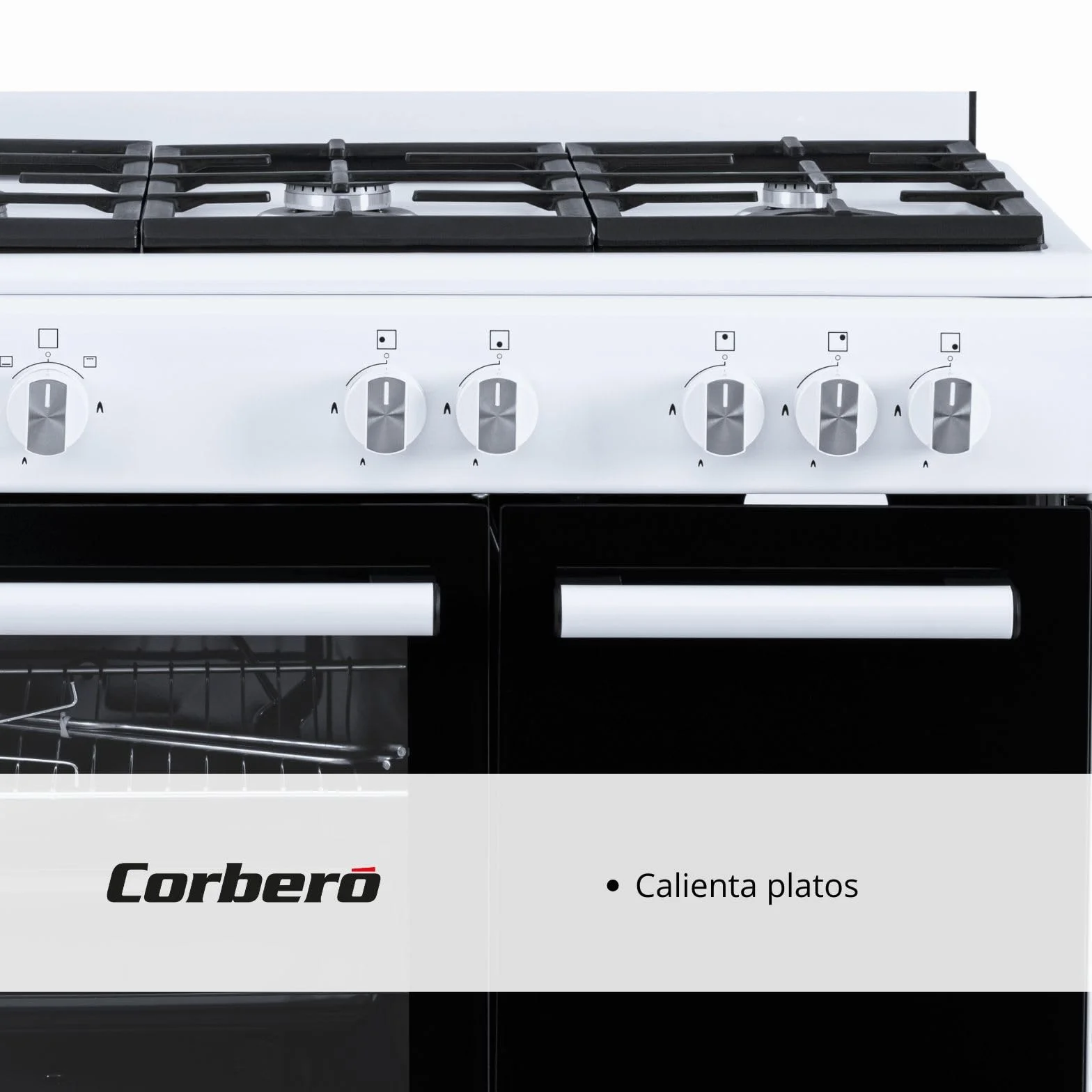 Corberó - Cocina de Gas Butano 5 fuegos | CCSF5GB922W |80x90x60| Horno 60L | Wok a la Izquierda | Encendido Manual | Cajón Calientaplatos | Bandeja y Parrilla Extra Gruesa | Con tapa | Blanco