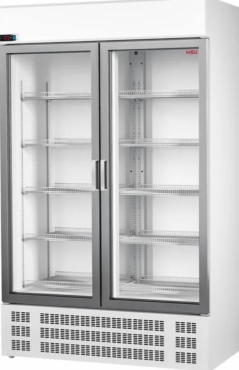 MBH - Nevera expositora vertical POTENCIADA doble puerta de cristal para hostelería. Armario frigorífico expositor refrigerado dos puertas abatibles para la restauración.
