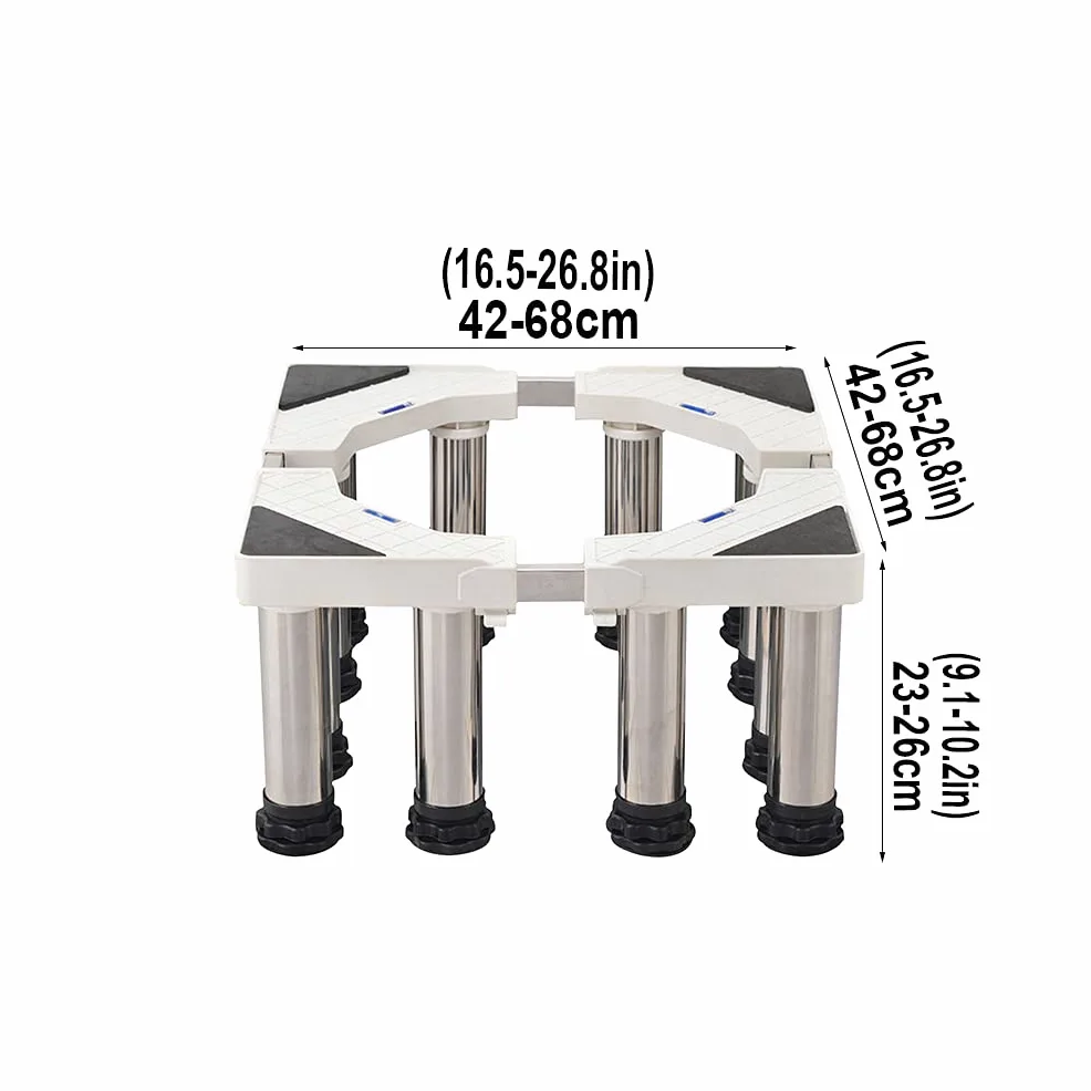 Soporte antivibración para lavadora, secadora, refrigerador, ajustable, 42-68 cm, base resistente con 8 patas, reduce el ruido y el movimiento