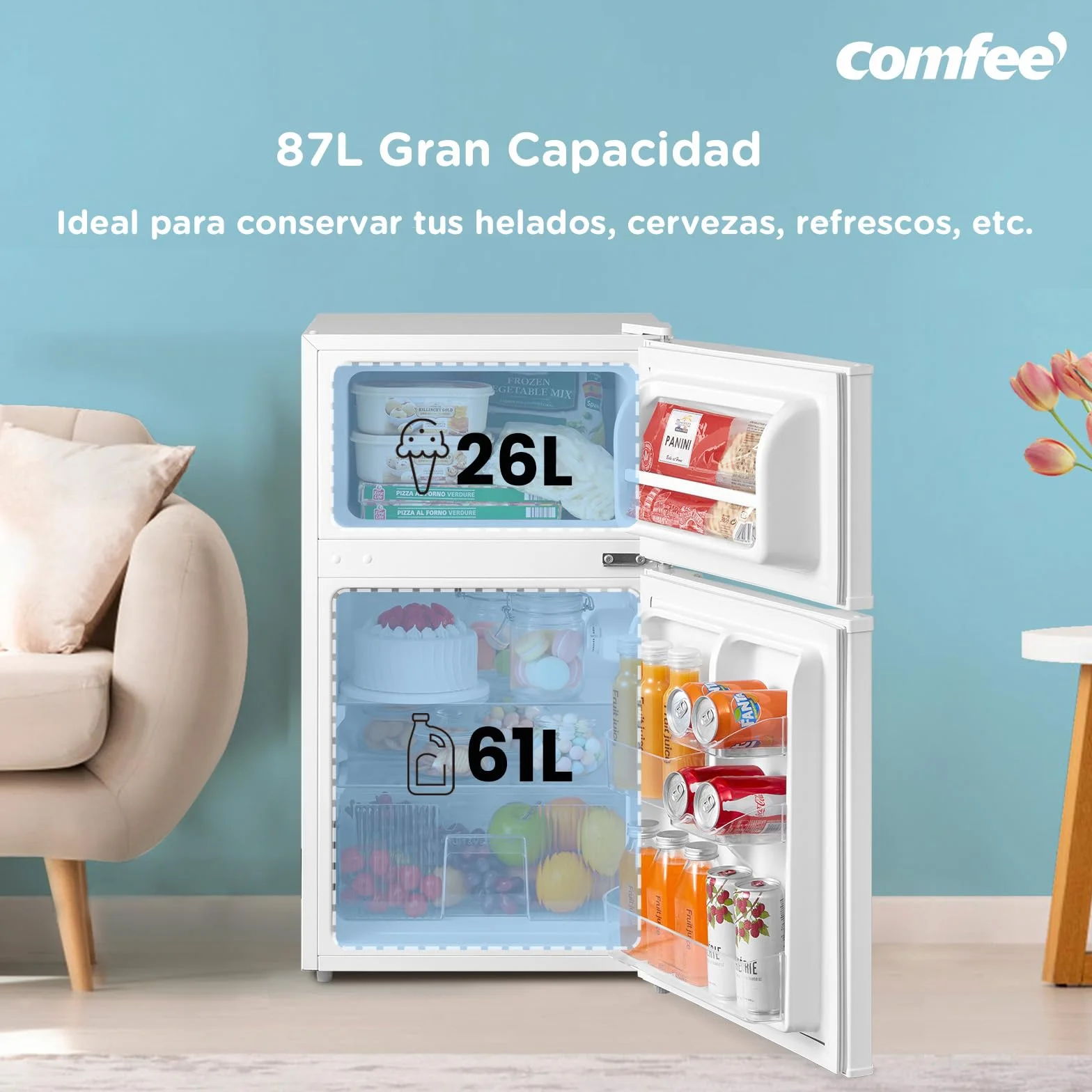 Comfee' RCT87WH2(E) Congelador de Encimera 87L Nevera Pequeña Blanca
