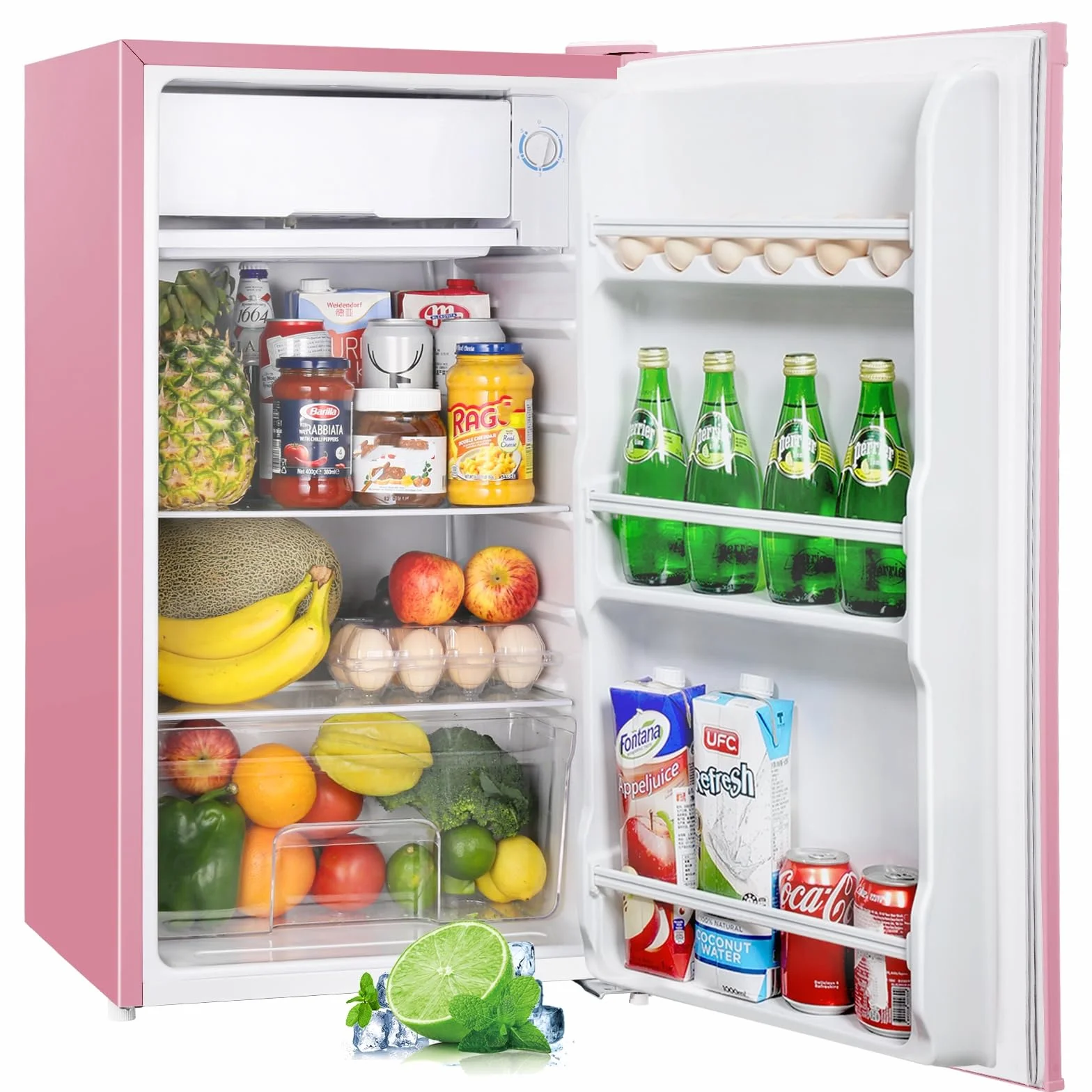 Upstreman Frigorífico con Congelador 91L Compacto Mini Nevera Eficiencia Energética E Silencioso BR321-rosa
