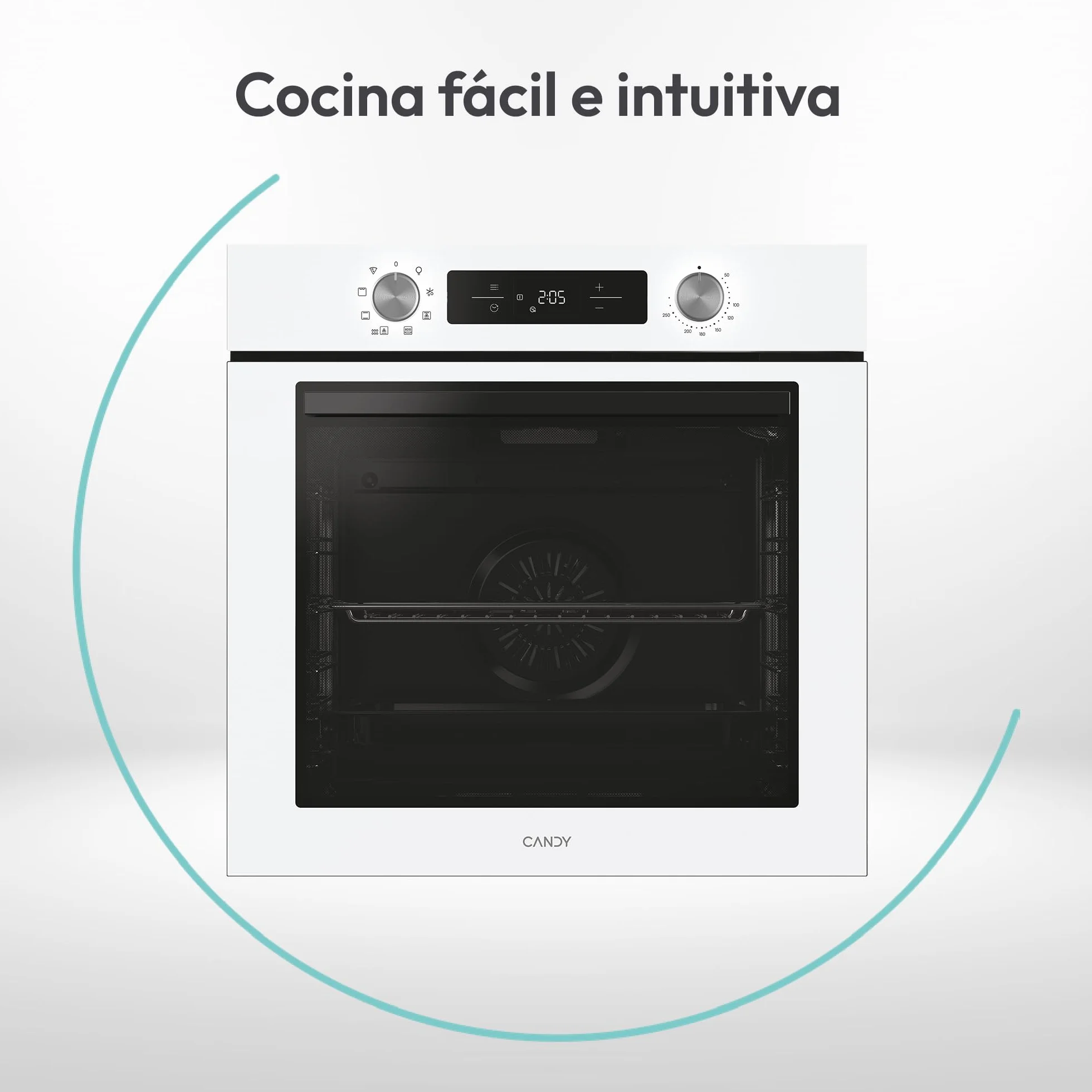 Candy Bake 600 CA6 N3T1HTW Horno Multifunción, 78L, Recetas a través de app hOn, 1 Bandeja y 1 Rejilla, Limpieza Hidrolítica, Convección + Ventilador, 9 Funciones, Ready UX, Blanco